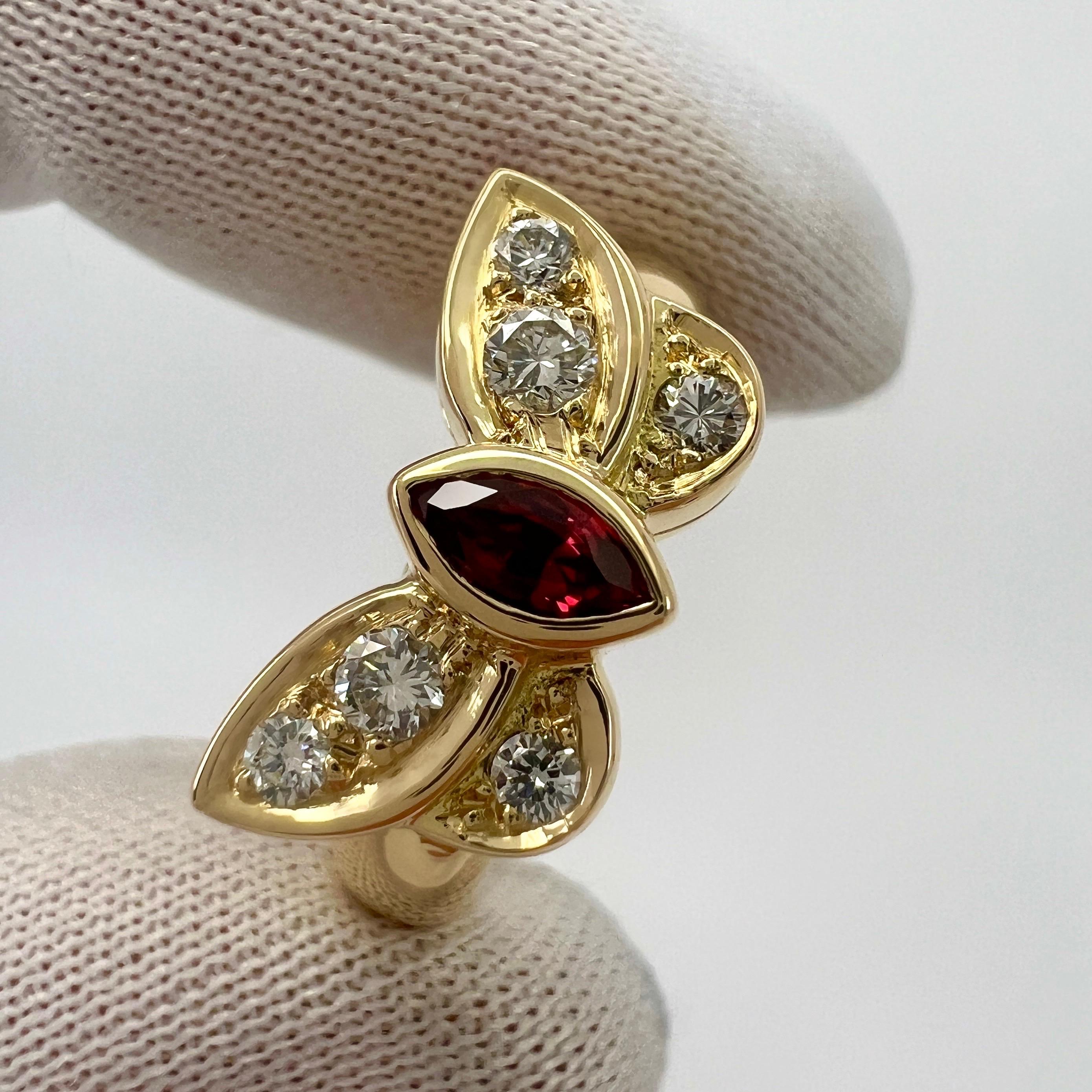 Women's or Men's Rare Van Cleef & Arpels Fine Vivid Red Marquise Ruby & Diamond Butterfly Ring For Sale