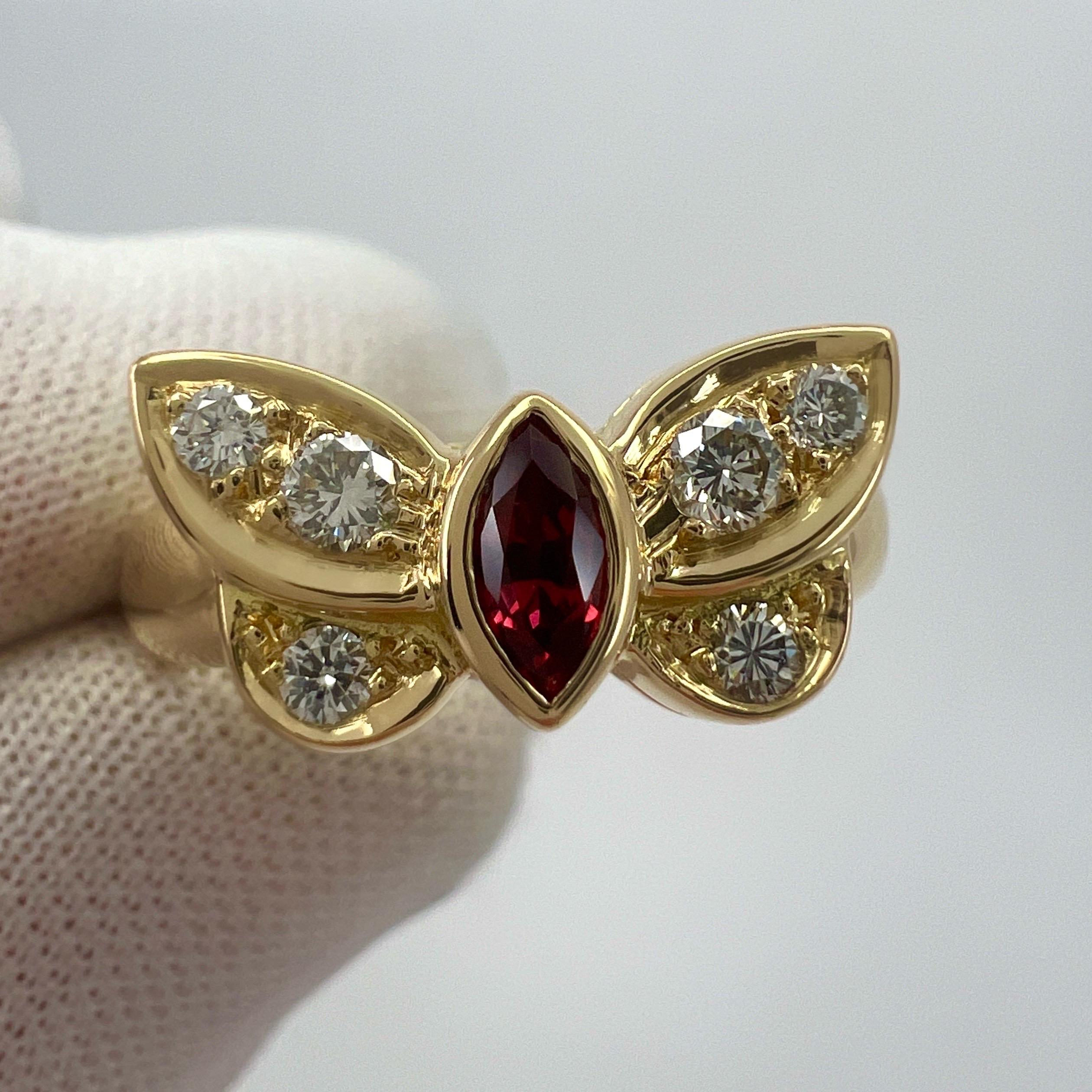 Rare Van Cleef & Arpels Fine Vivid Red Marquise Ruby & Diamond Butterfly Ring For Sale 1