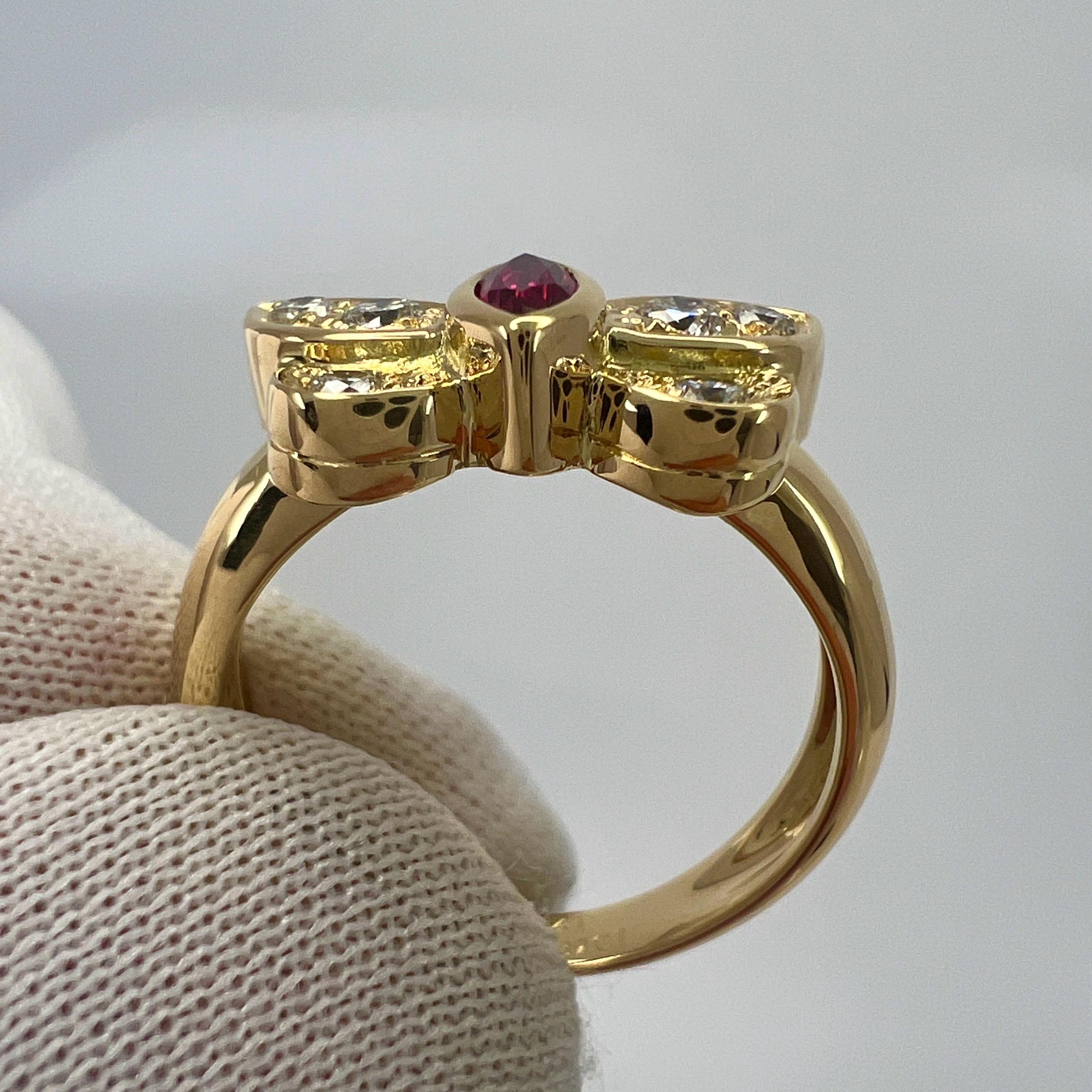Rare Van Cleef & Arpels Fine Vivid Red Marquise Ruby & Diamond Butterfly Ring For Sale 2