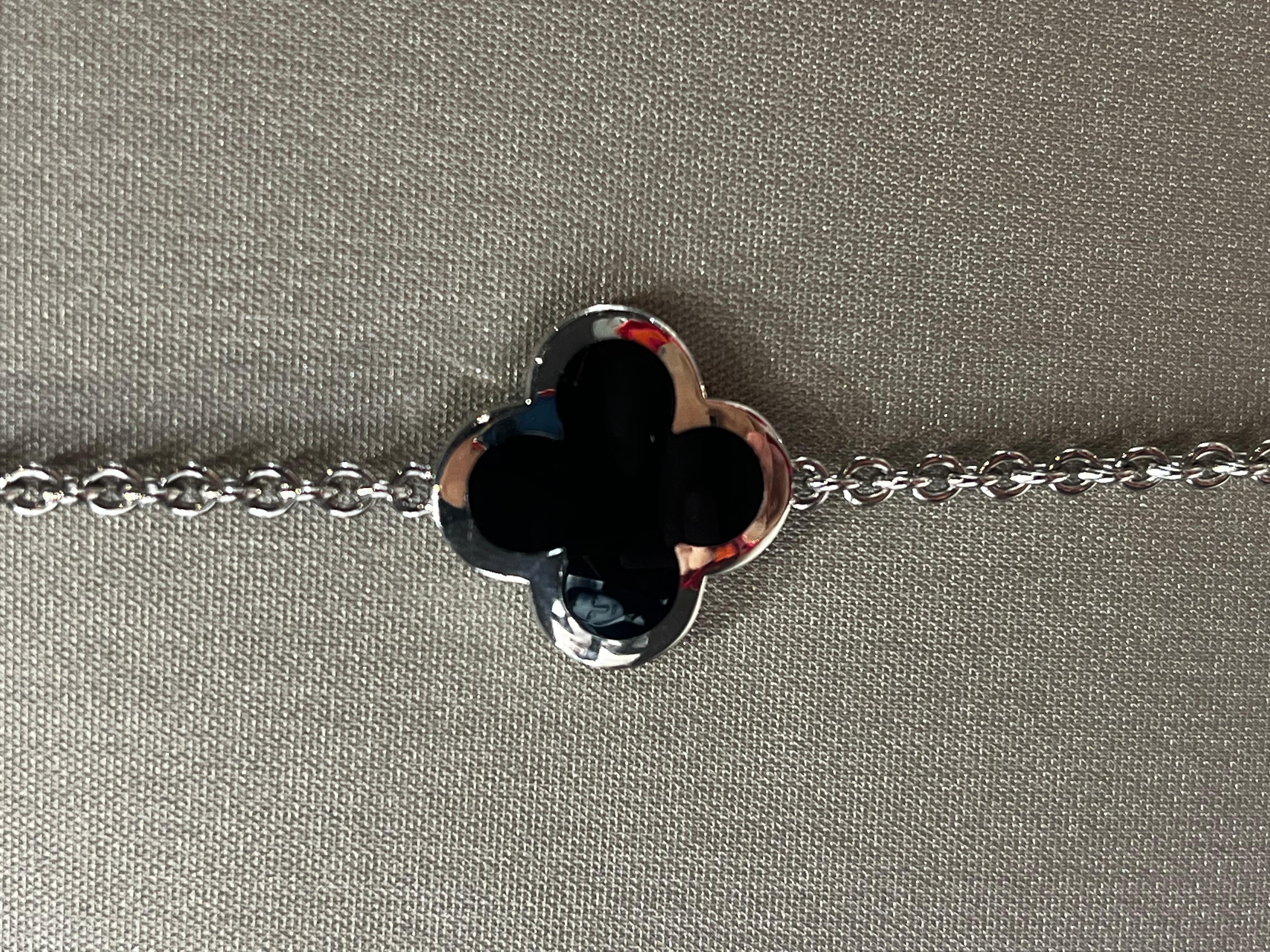 Modern RARE Van Cleef & Arpels Pure Alhambra Onyx and White Gold 14 Motif Necklace For Sale
