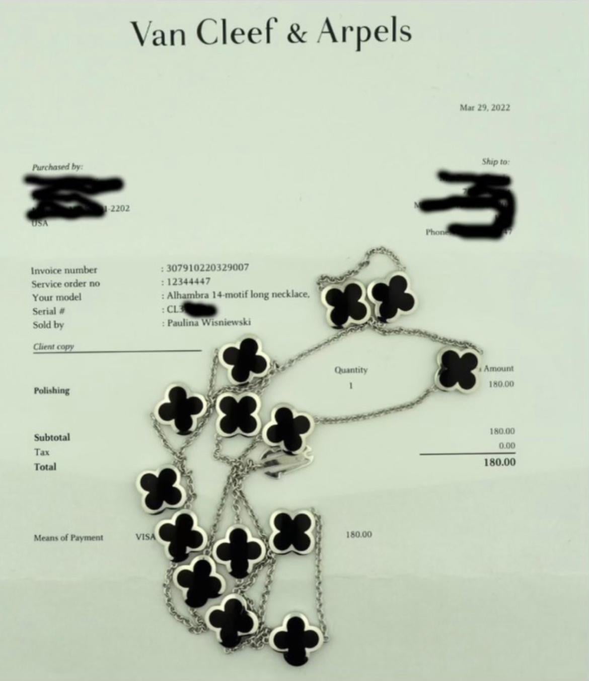 SELTENE Van Cleef & Arpels Halskette mit 14 Motiven aus reinem Alhambra-Onyx und Weißgold für Damen oder Herren im Angebot