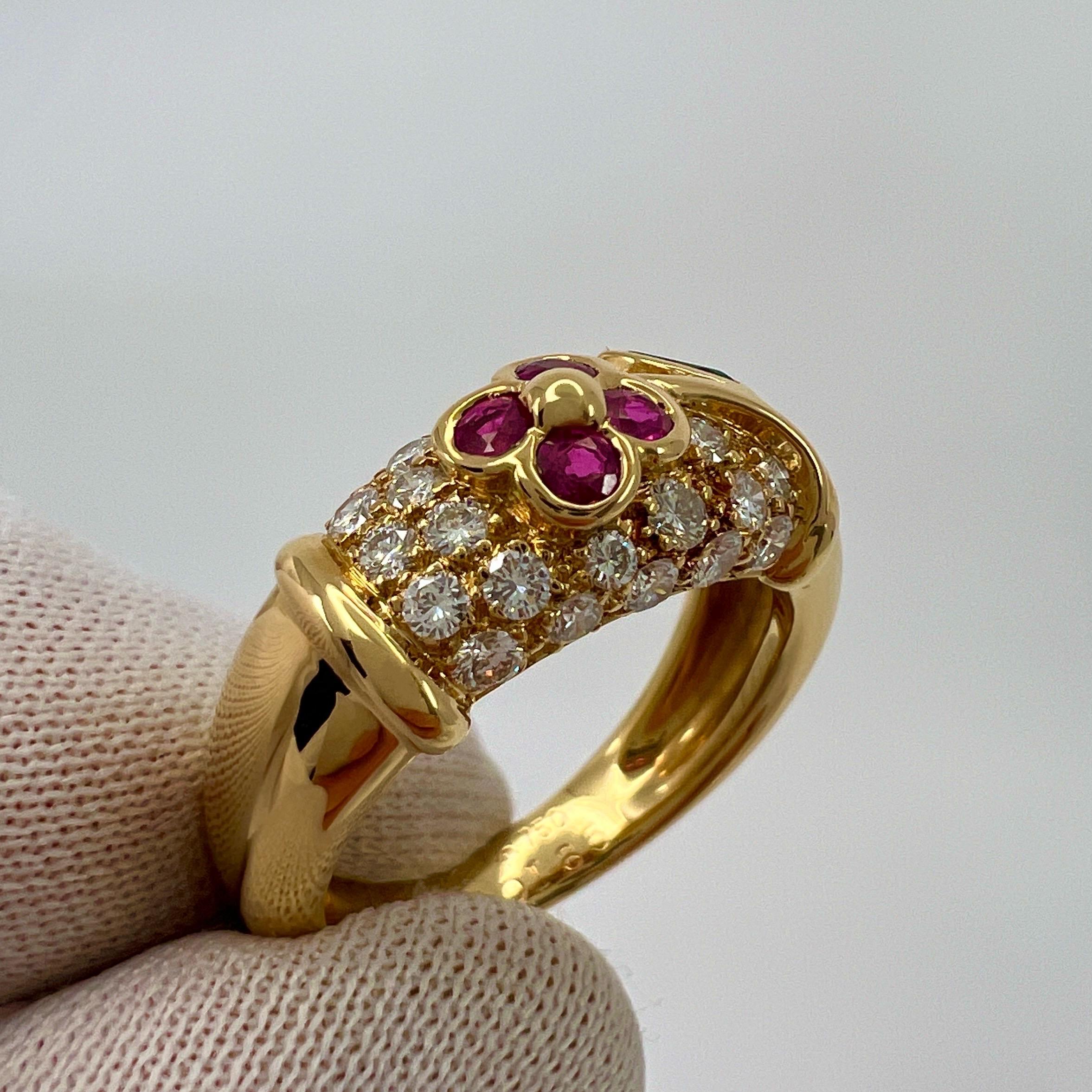 Rare Van Cleef & Arpels Ruby Emerald Diamond 18k Yellow Gold Floral Flower Ring For Sale 5