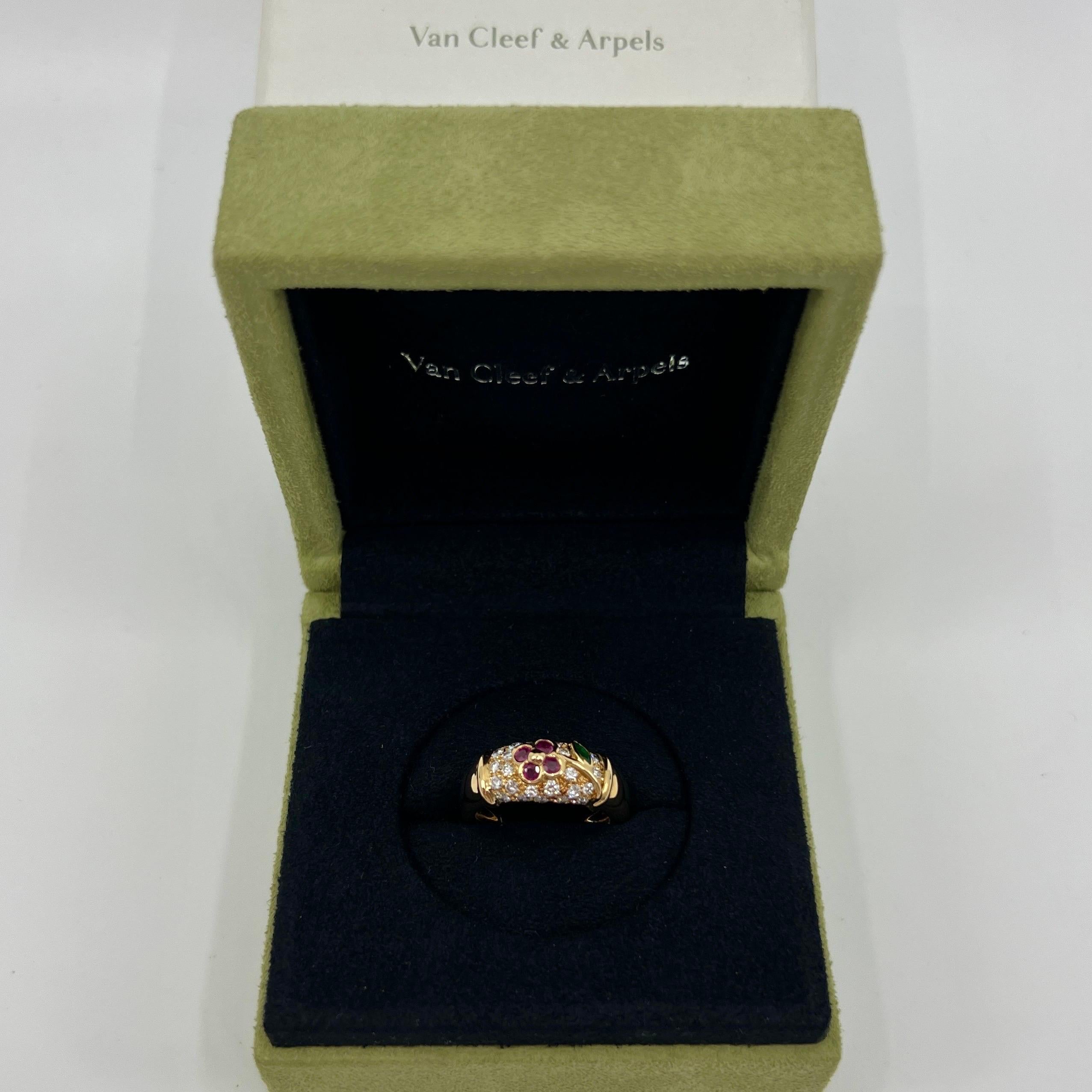 Rare Van Cleef & Arpels Ruby Emerald Diamond 18k Yellow Gold Floral Flower Ring 7