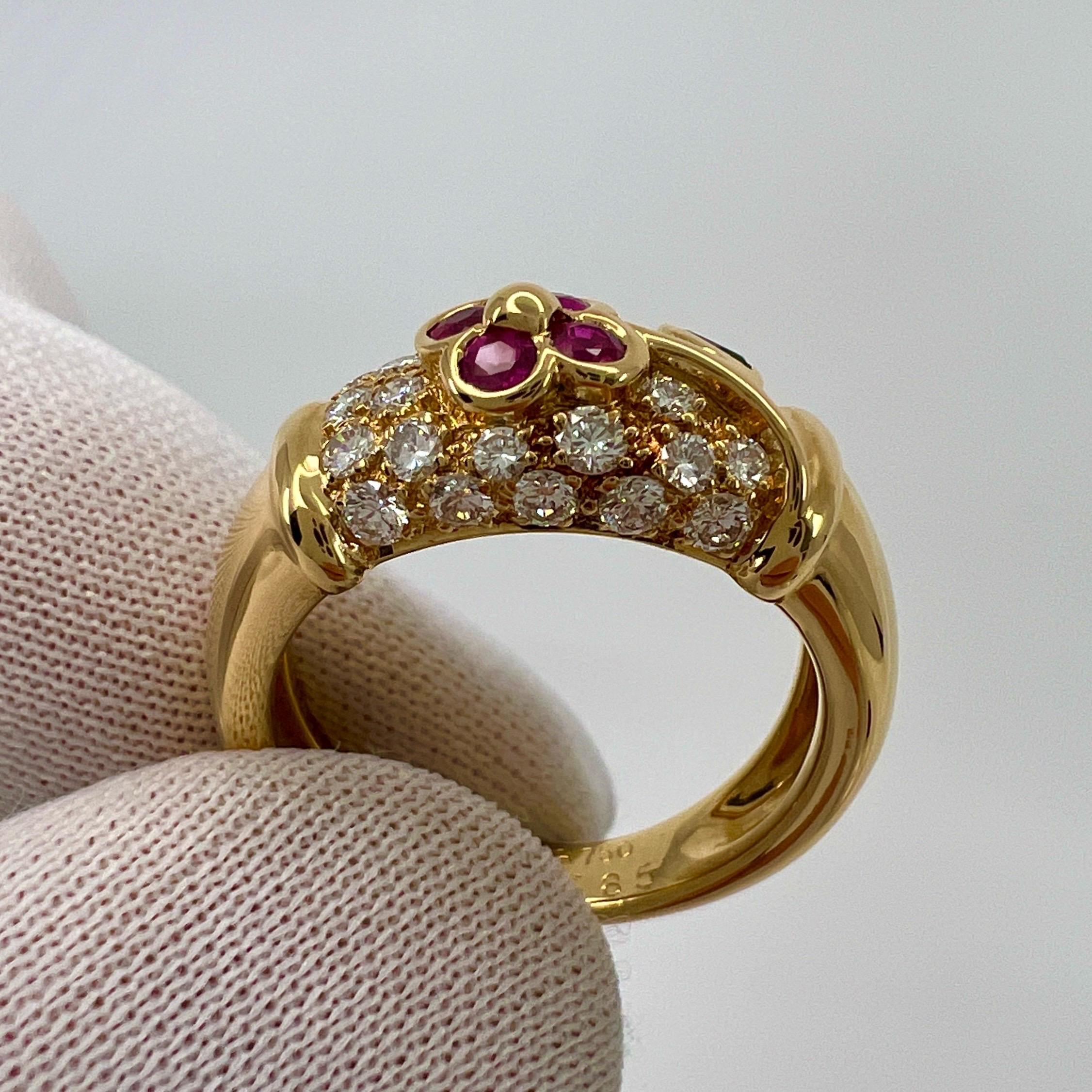 Rare Van Cleef & Arpels Ruby Emerald Diamond 18k Yellow Gold Floral Flower Ring For Sale 1