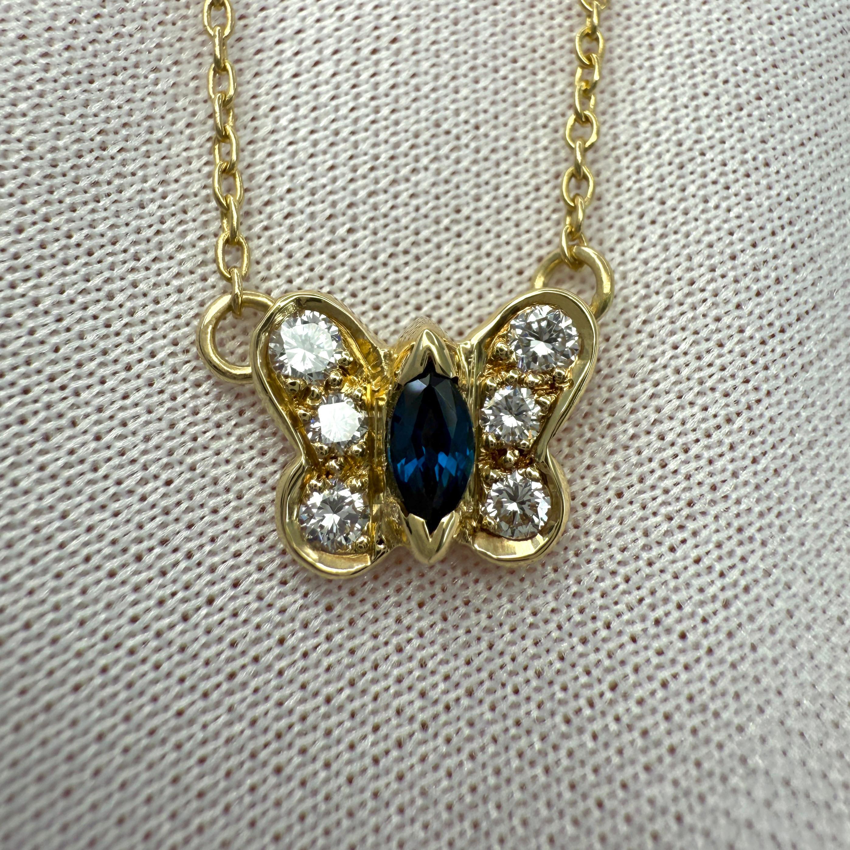 Seltene Van Cleef & Arpels Saphir & Diamant Papillion Schmetterling 18k Gold Halskette 5