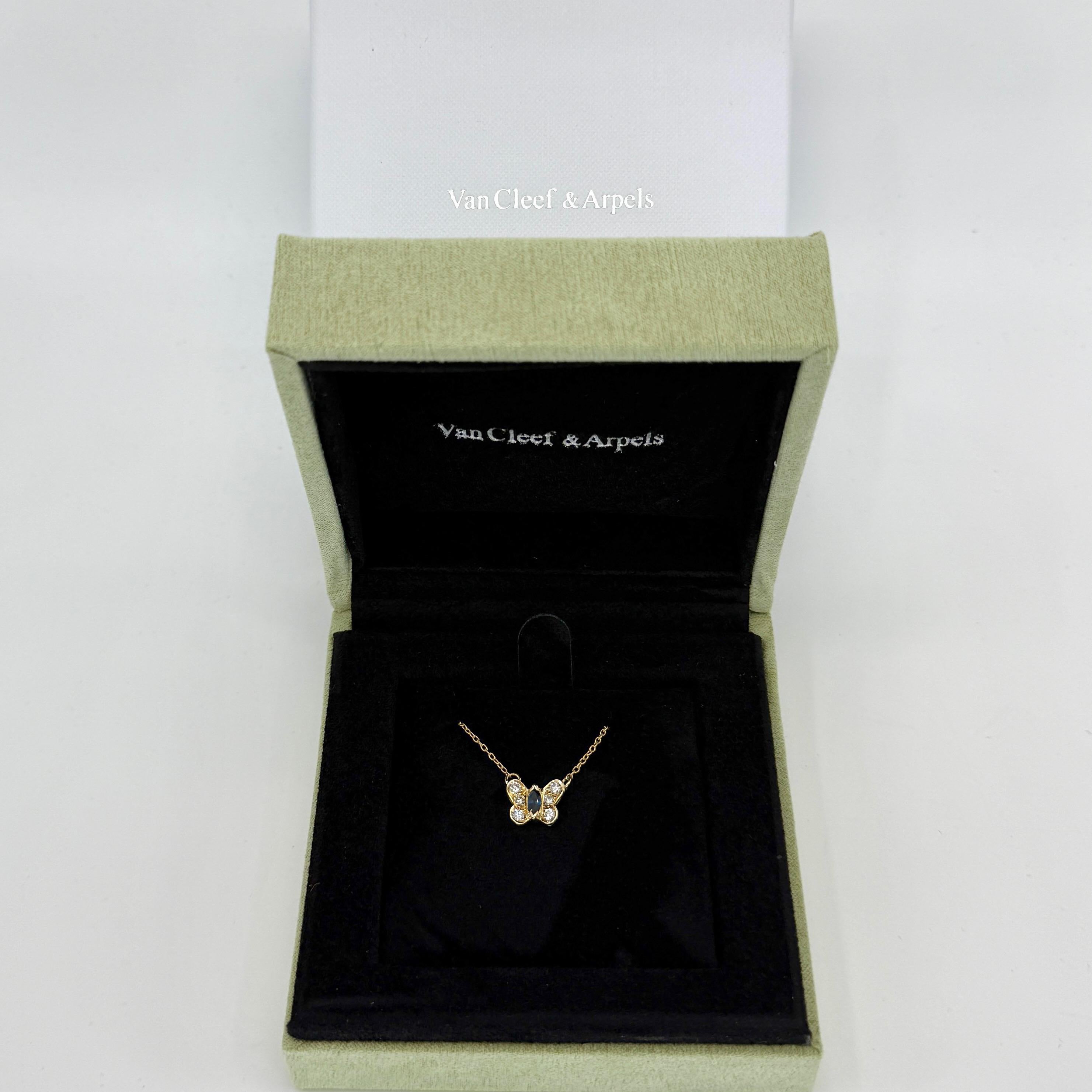 Seltene Van Cleef & Arpels Saphir & Diamant Papillion Schmetterling 18k Gold Halskette 6