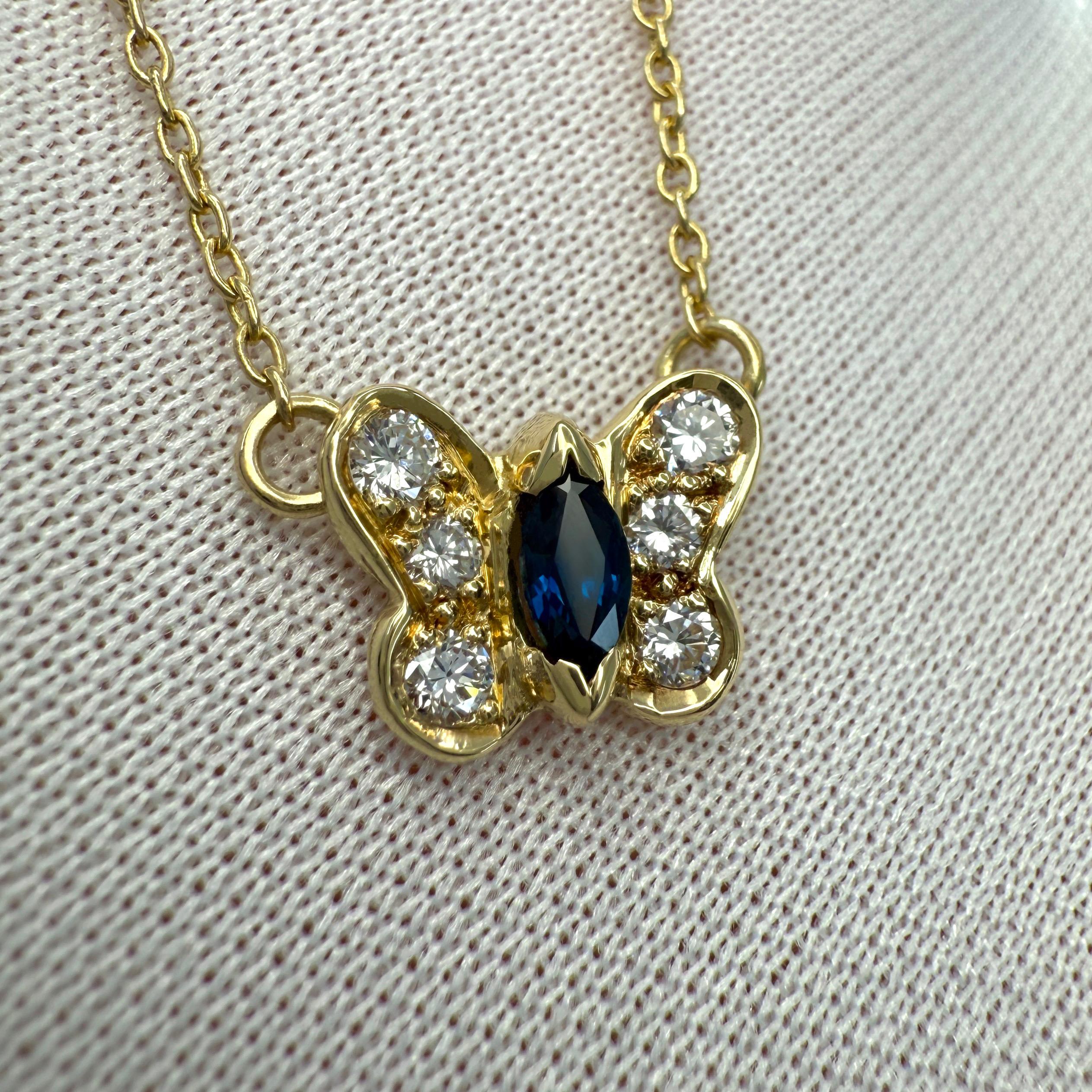 Seltene Van Cleef & Arpels Saphir & Diamant Papillion Schmetterling 18k Gold Halskette 7