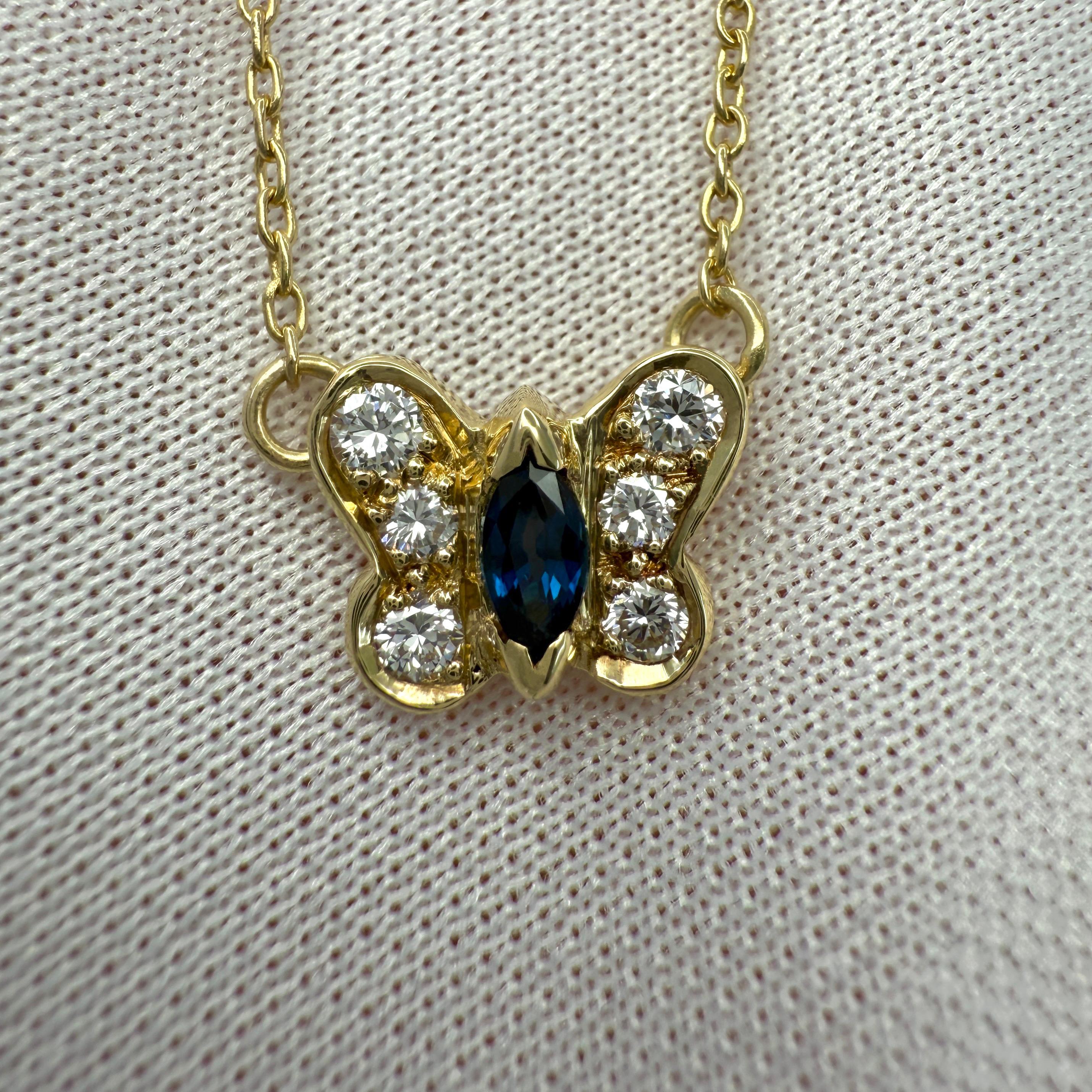 Seltene Van Cleef & Arpels Saphir & Diamant Papillion Schmetterling 18k Gold Halskette (Marquiseschliff)