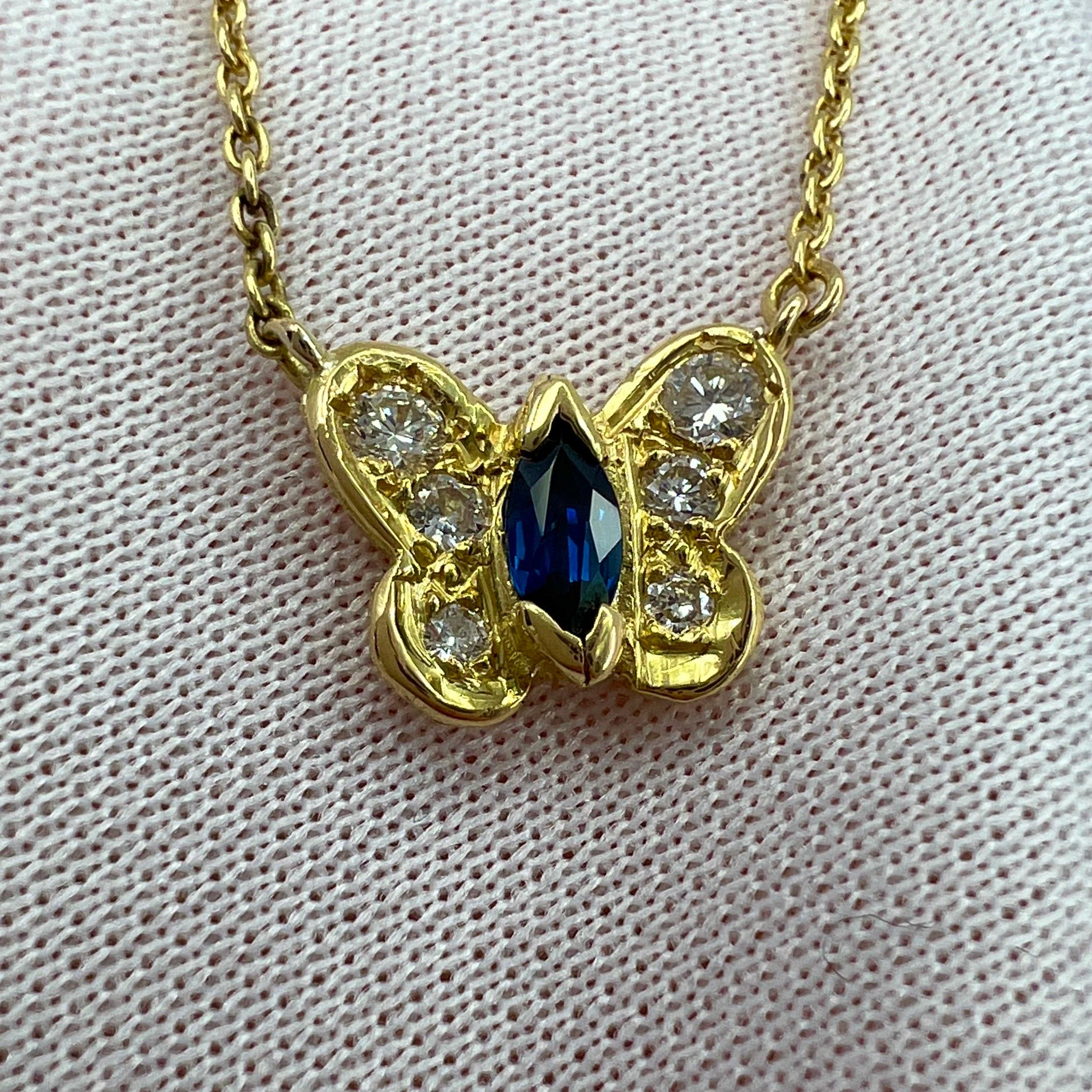 Marquise Cut Rare Van Cleef & Arpels Sapphire & Diamond Papillion Butterfly 18k Gold Necklace