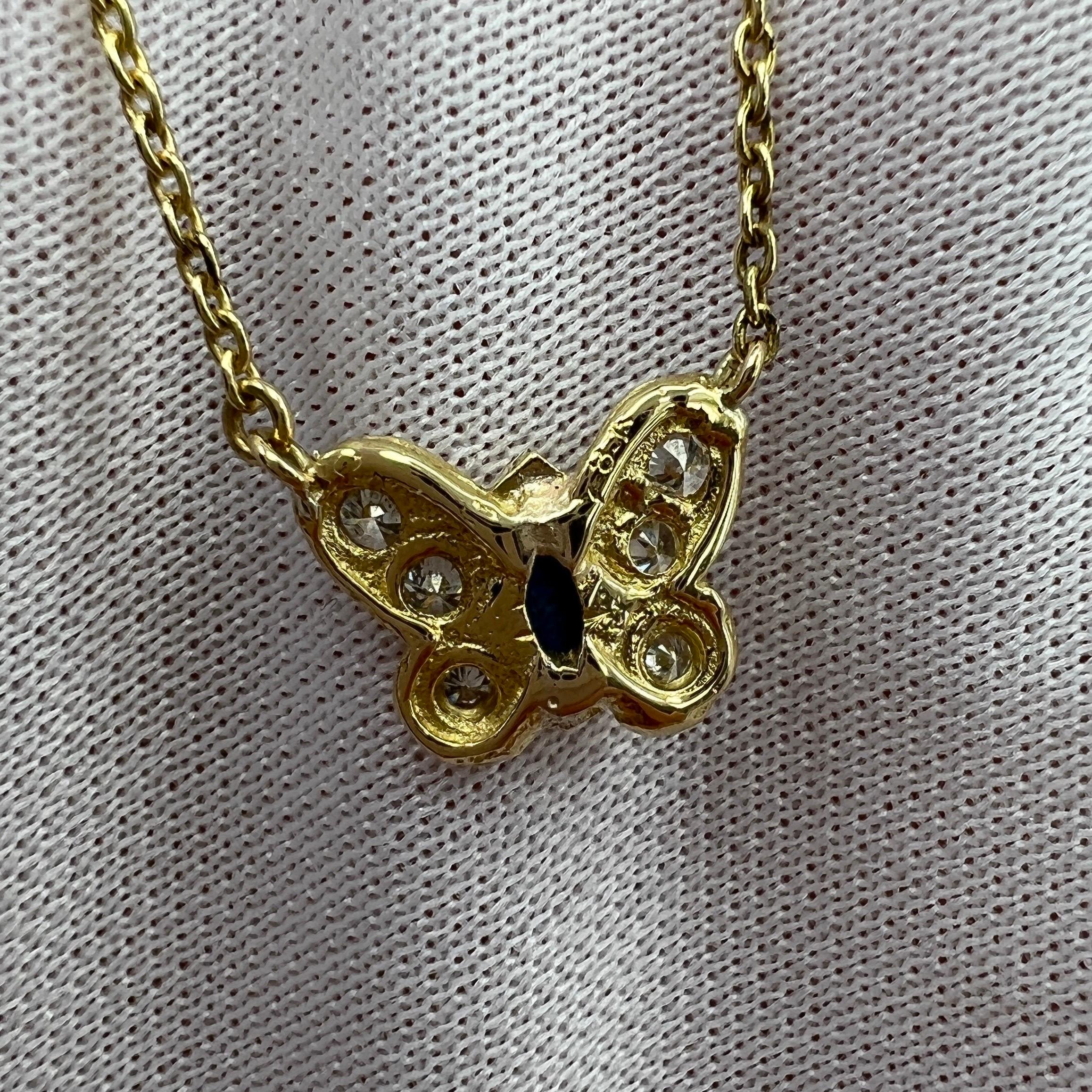 Women's or Men's Rare Van Cleef & Arpels Sapphire & Diamond Papillion Butterfly 18k Gold Necklace