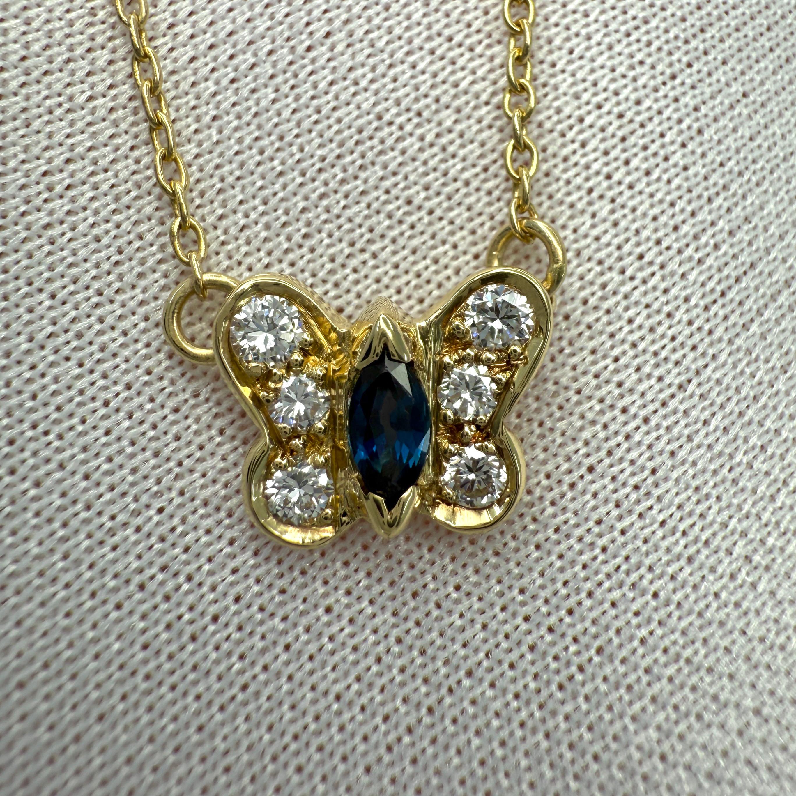 Seltene Van Cleef & Arpels Saphir & Diamant Papillion Schmetterling 18k Gold Halskette 3