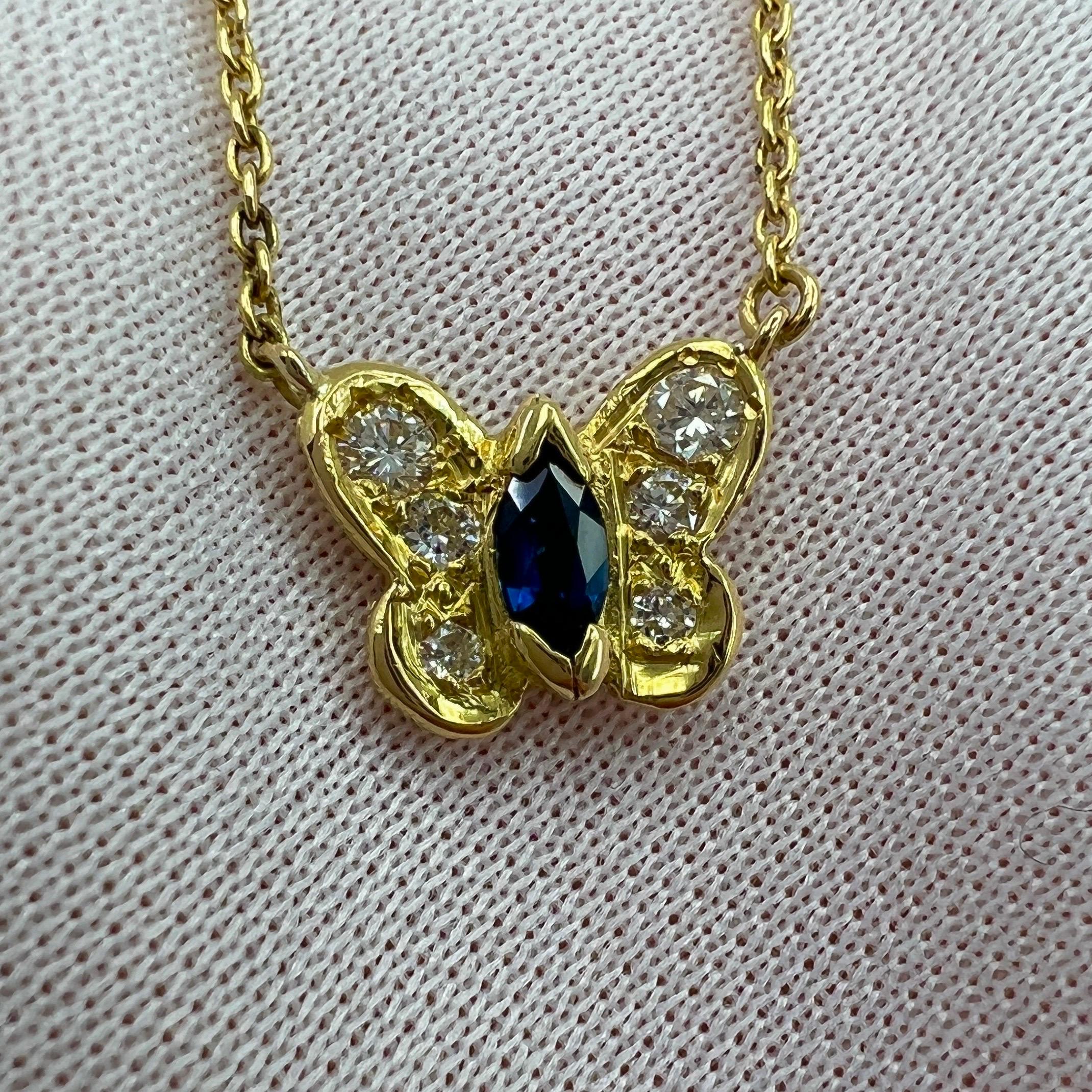 Rare Van Cleef & Arpels Sapphire & Diamond Papillion Butterfly 18k Gold Necklace 1