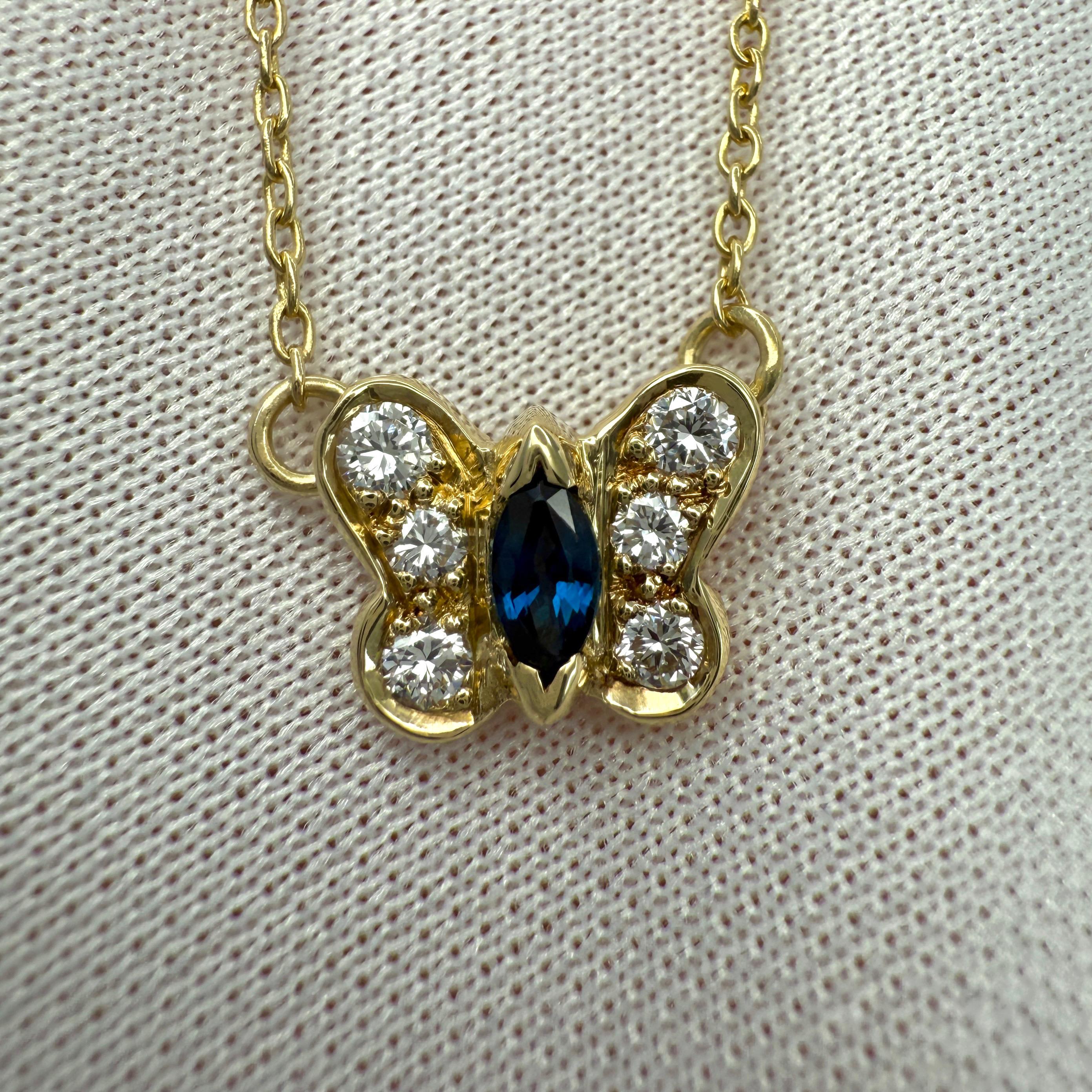 Seltene Van Cleef & Arpels Saphir & Diamant Papillion Schmetterling 18k Gold Halskette 4