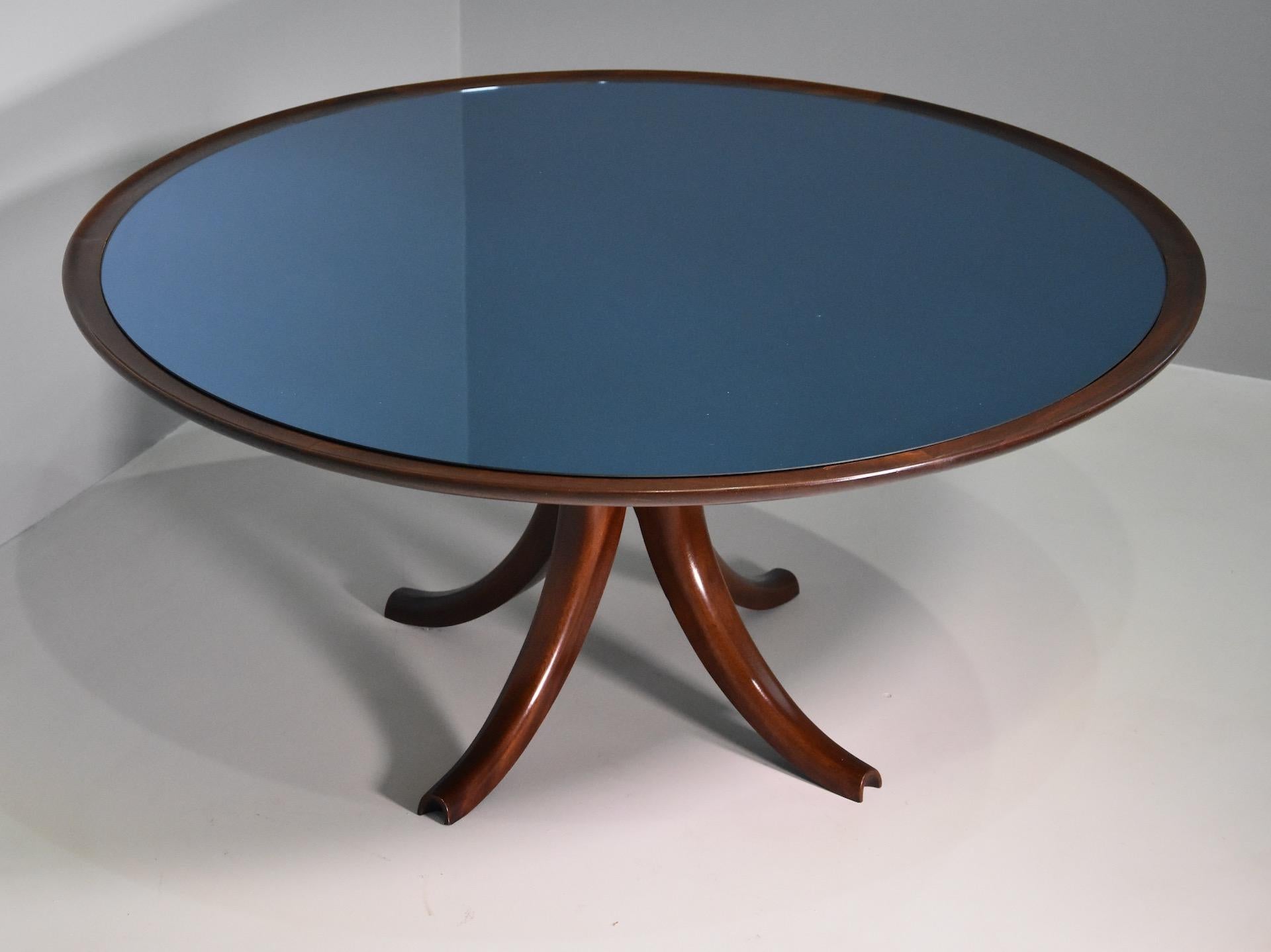 Seltener Variant eines großen Tisches Pietro Chiesa für Fontana Arte 1940 Whit Blue Spiegel im Angebot 8