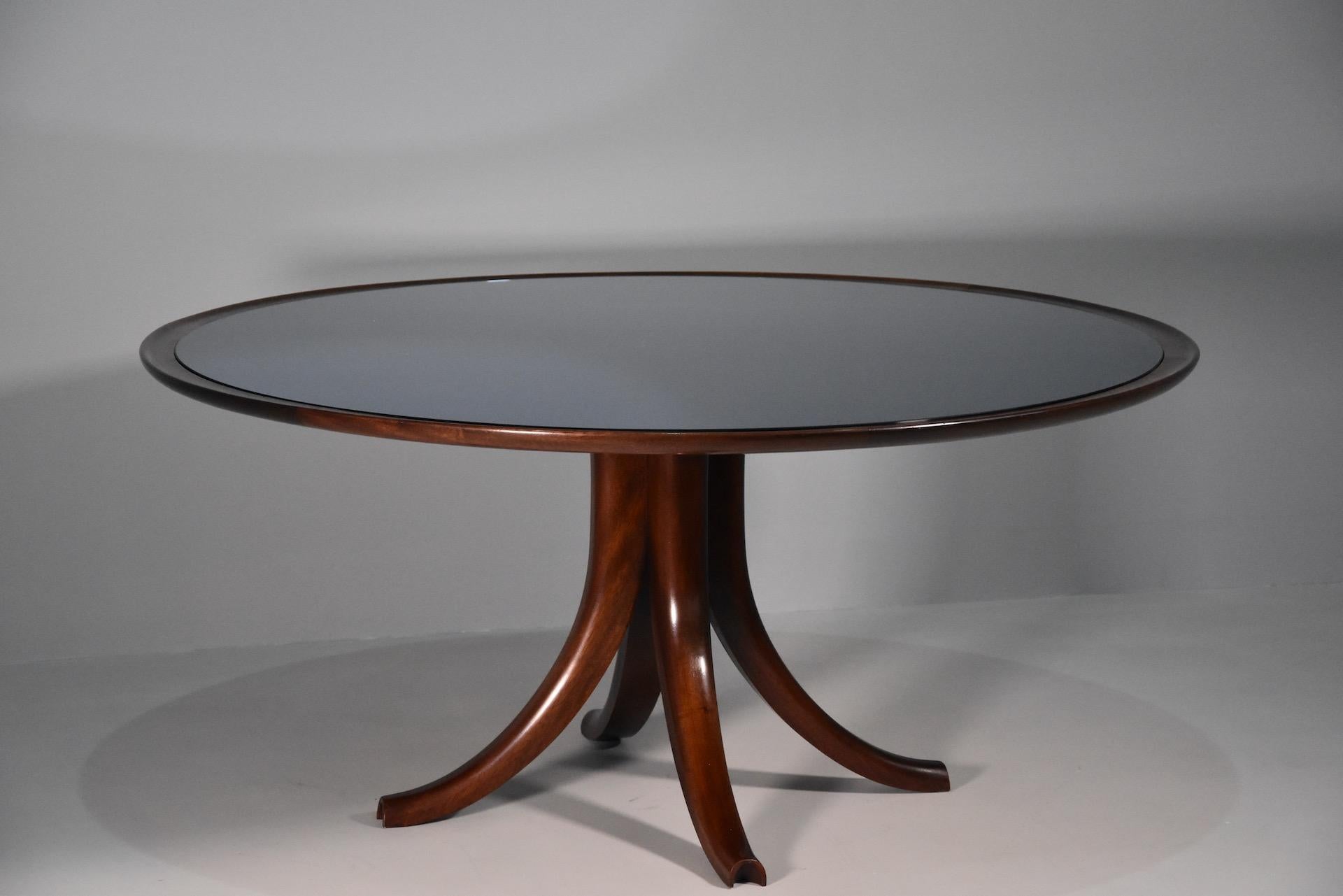 Wood Rare Variant of Big Table Pietro Chiesa for Fontana Arte 1940 Whit Blue Mirror For Sale
