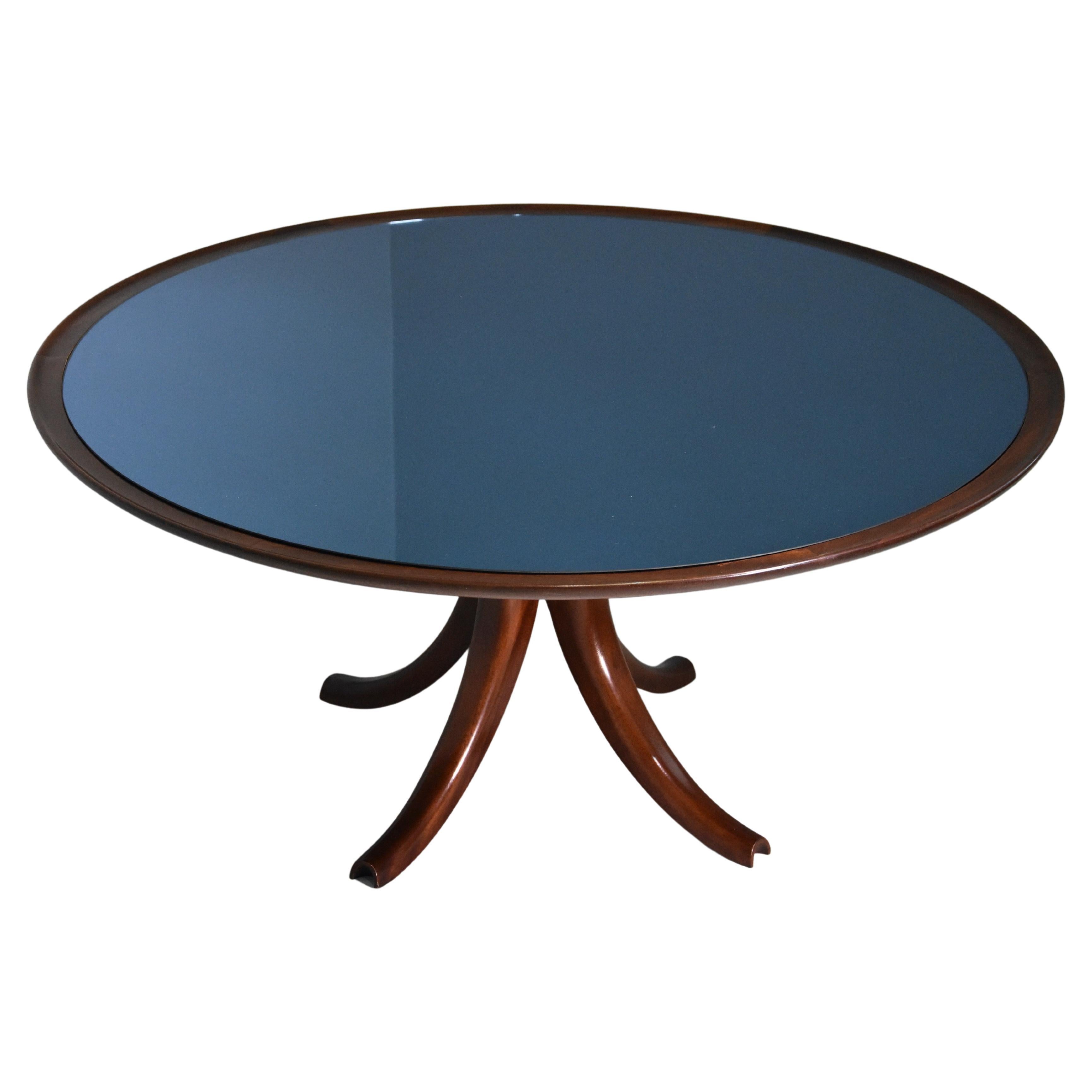 Seltener Variant eines großen Tisches Pietro Chiesa für Fontana Arte 1940 Whit Blue Spiegel