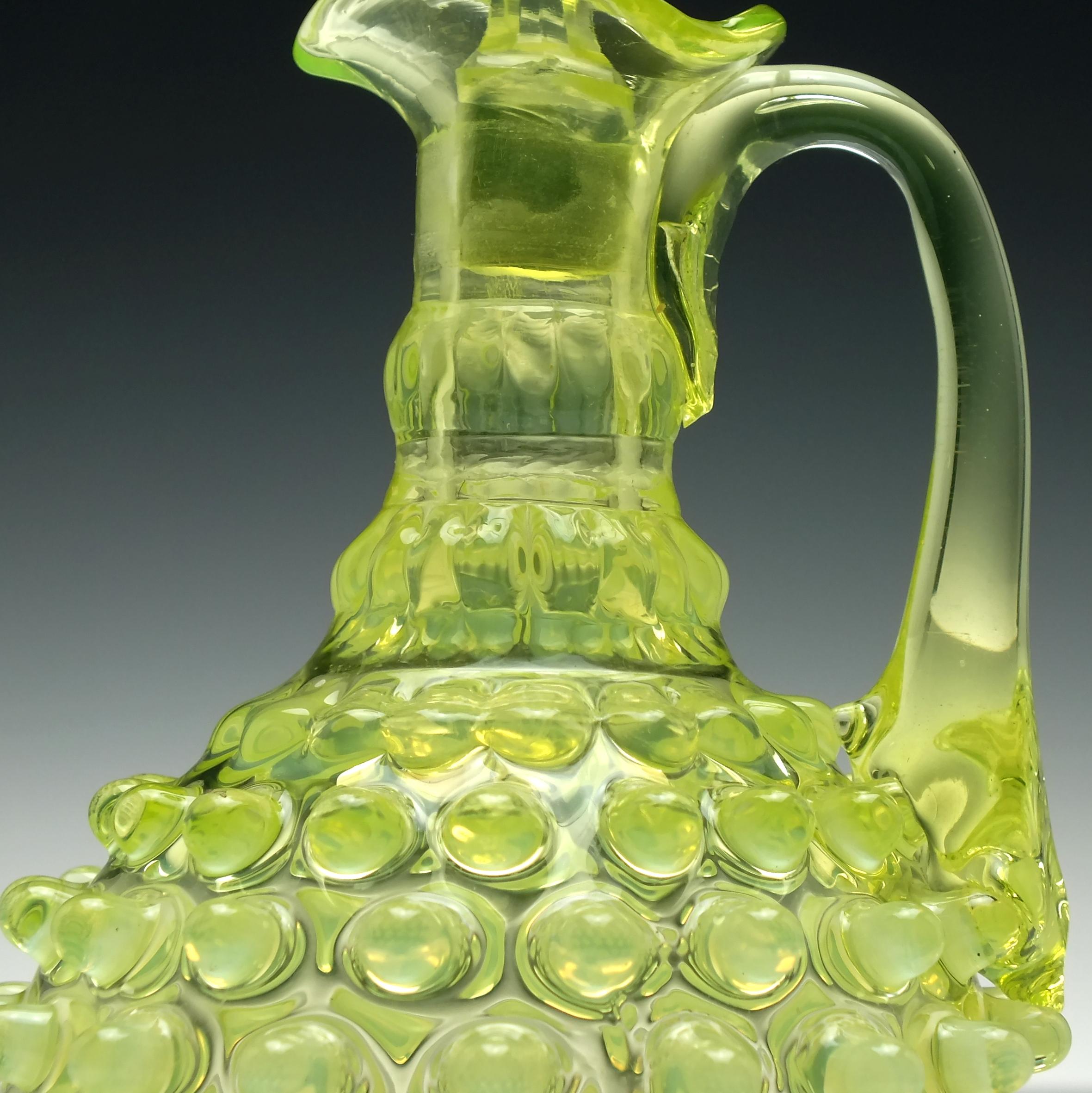 English Rare Vaseline Glass Claret Jug, circa 1900-1930 For Sale