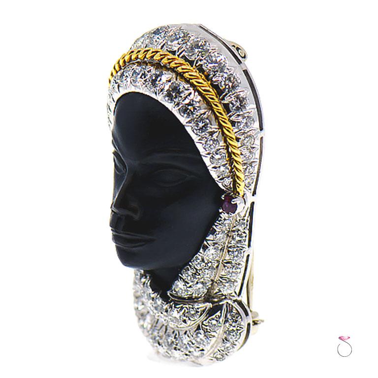 Round Cut Rare Veiled Lady Brooch For Sale
