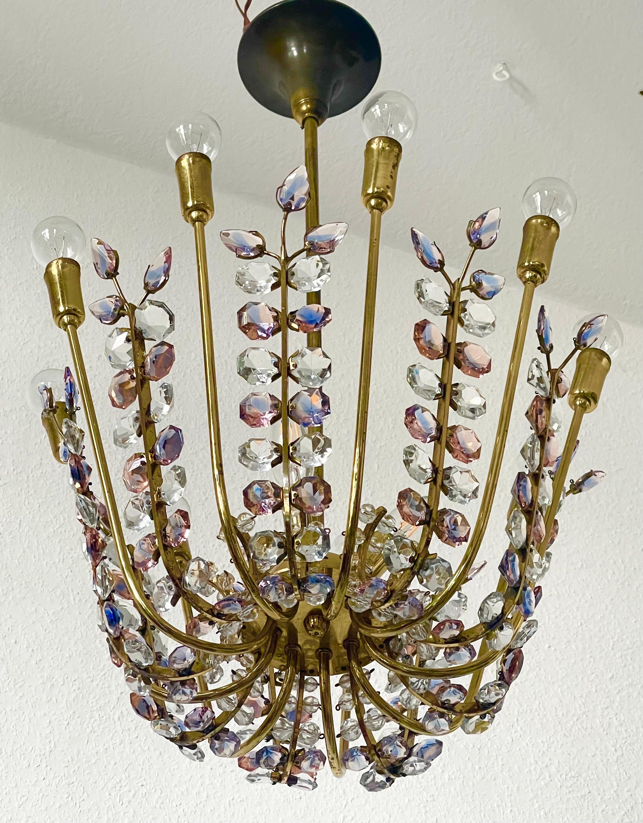 Austrian Rare Veinnese Amethyst Chandelier by Oswald Haerdtl for Bakalowits, 1950s For Sale