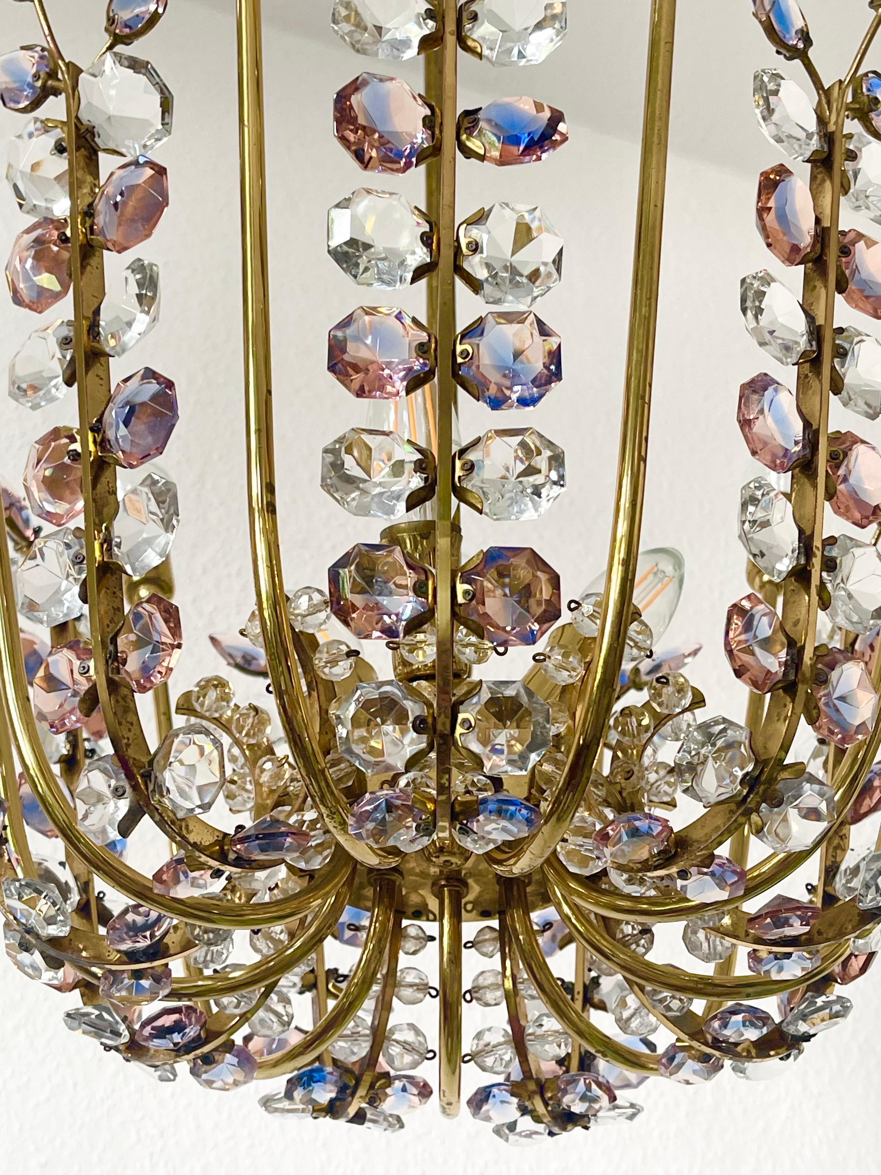 Crystal Rare Veinnese Amethyst Chandelier by Oswald Haerdtl for Bakalowits, 1950s For Sale