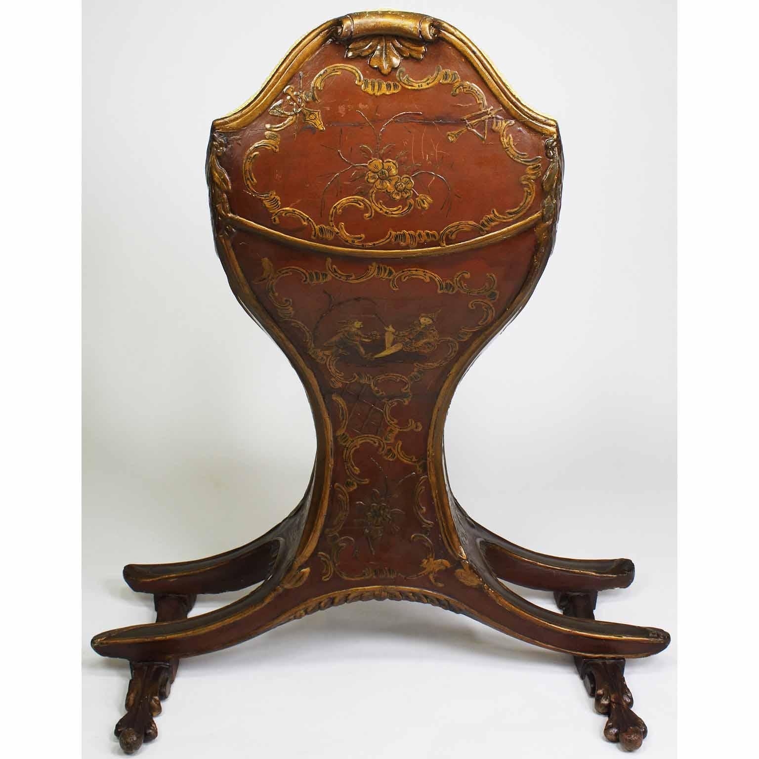 Rare Venetian 18th-19th Century Chinoiserie Red-Lacquer and Gilt Gondola Chair 3