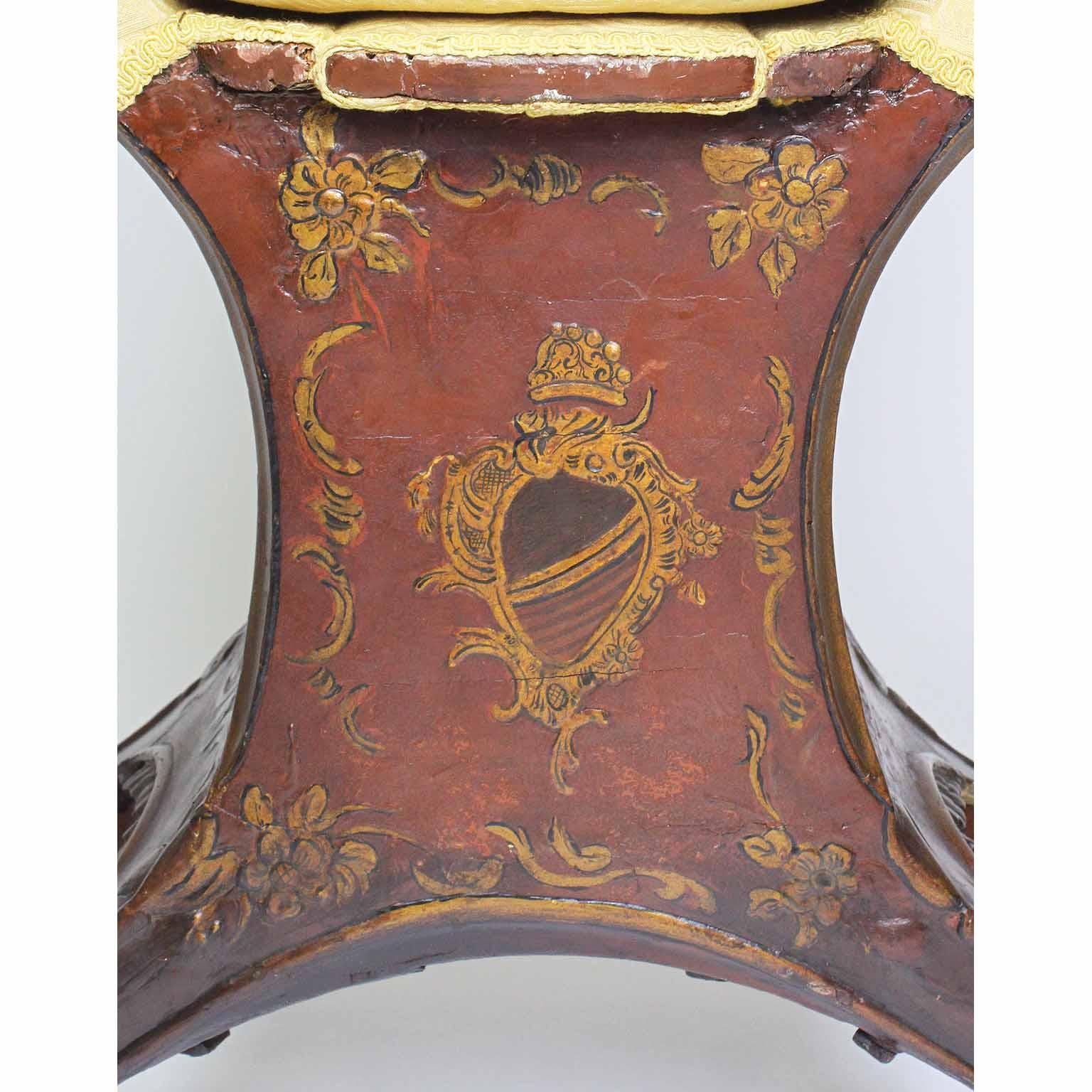 Hand-Painted Rare Venetian 18th-19th Century Chinoiserie Red-Lacquer and Gilt Gondola Chair