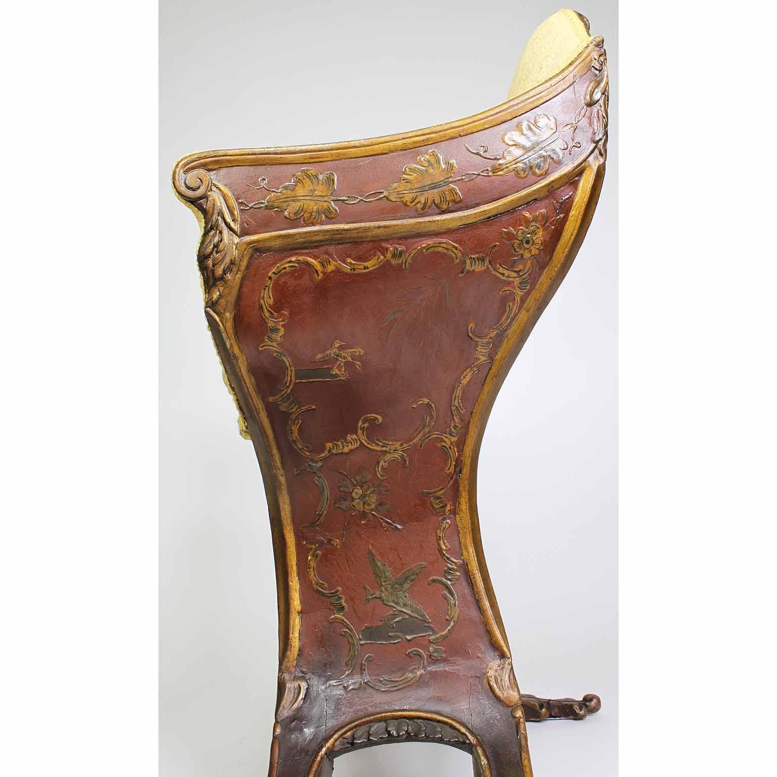 Fabric Rare Venetian 18th-19th Century Chinoiserie Red-Lacquer and Gilt Gondola Chair