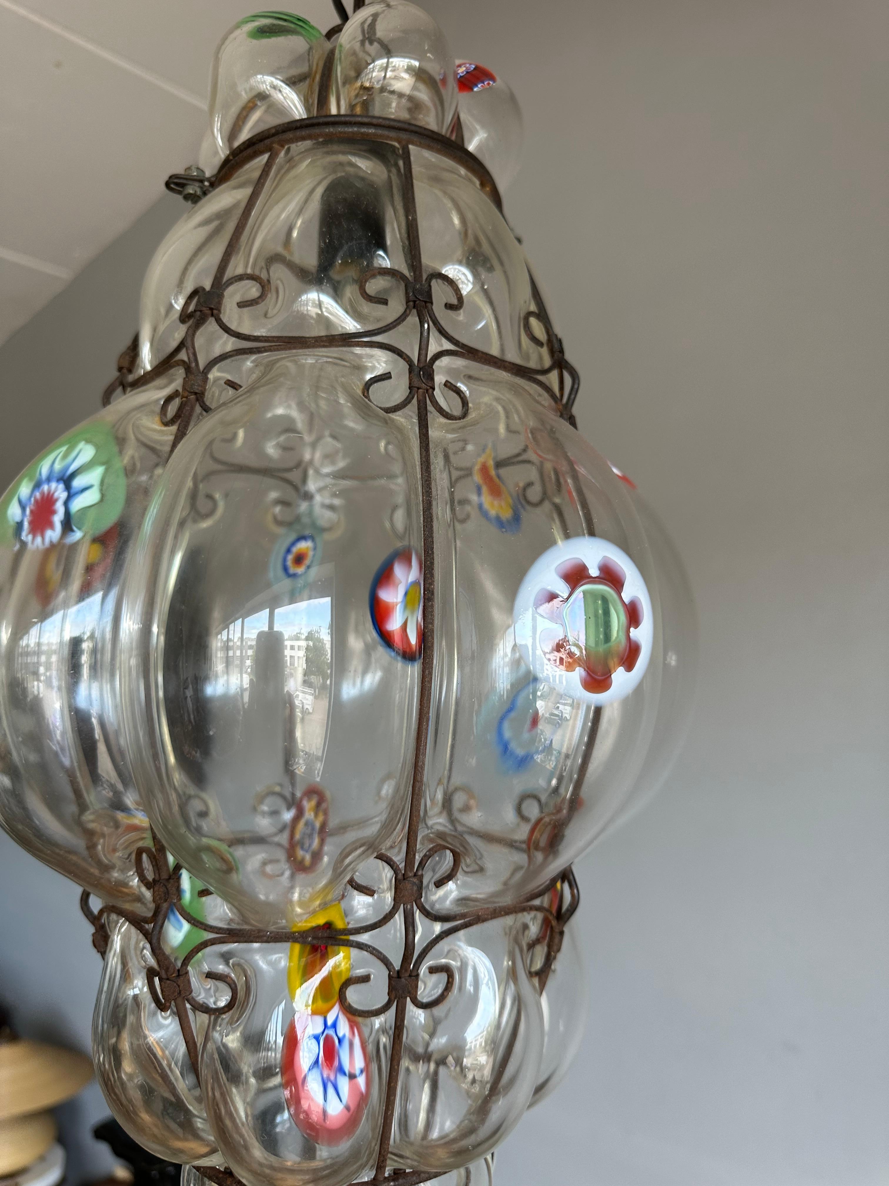Seltene venezianische Murano-Pendelleuchte Millefiori aus mundgeblasenem Muranoglas in Rahmen Seguso, Millefiori im Angebot 2