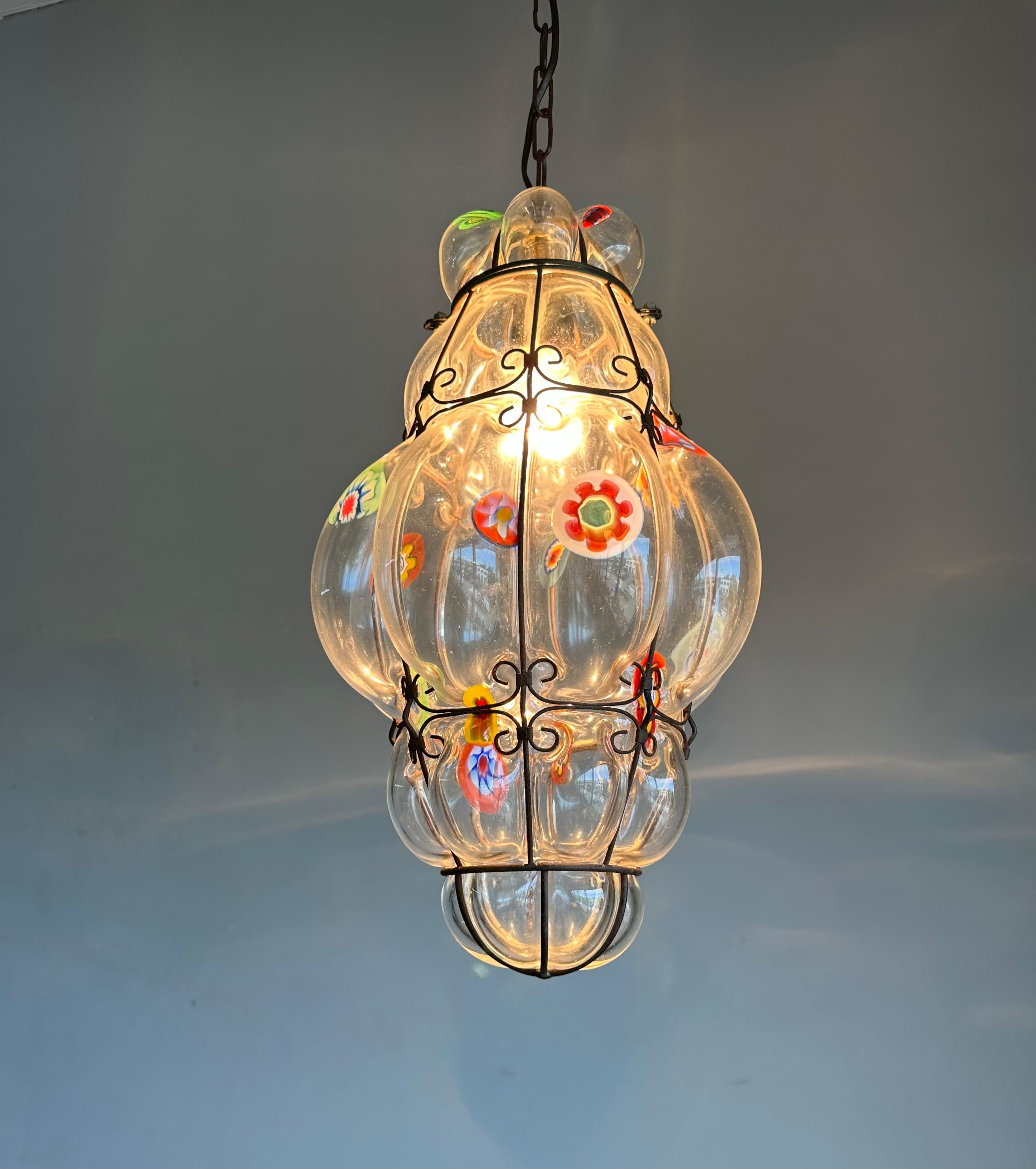 Seltene venezianische Murano-Pendelleuchte Millefiori aus mundgeblasenem Muranoglas in Rahmen Seguso, Millefiori im Angebot 3