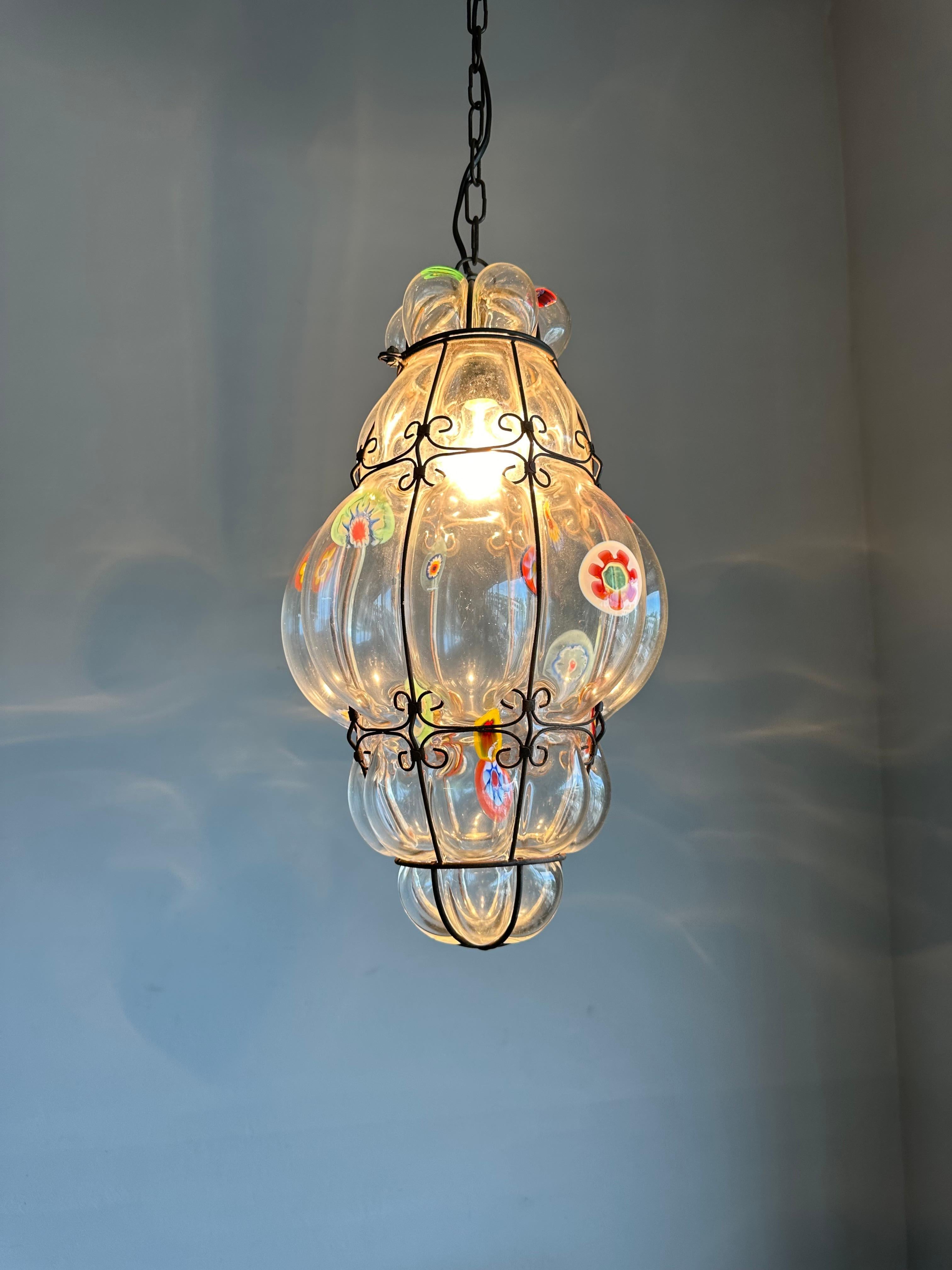 Seltene venezianische Murano-Pendelleuchte Millefiori aus mundgeblasenem Muranoglas in Rahmen Seguso, Millefiori im Angebot 4