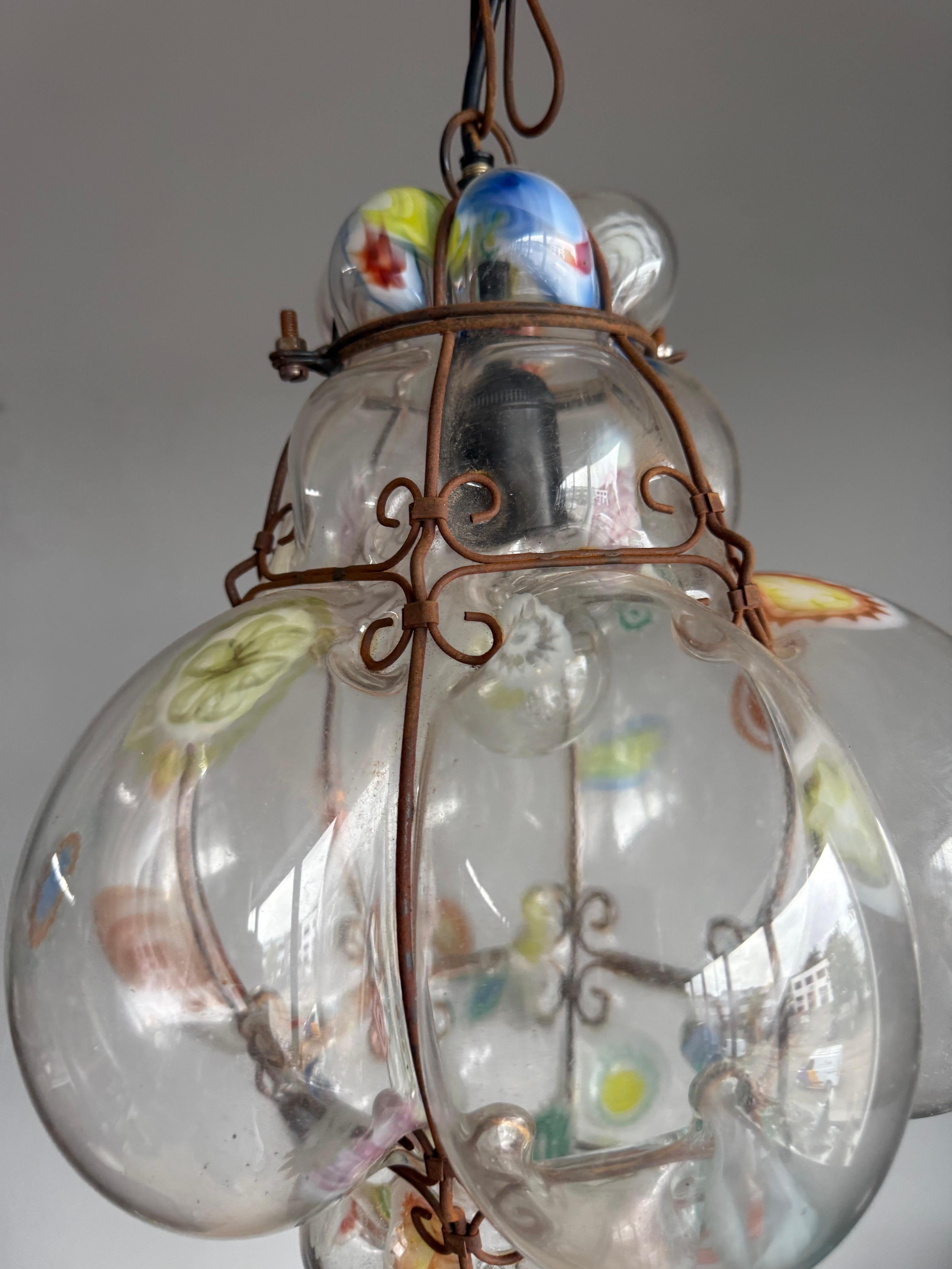 Rara lampada a sospensione di Murano Millefiori in vetro soffiato a bocca con cornice Seguso in vendita 4