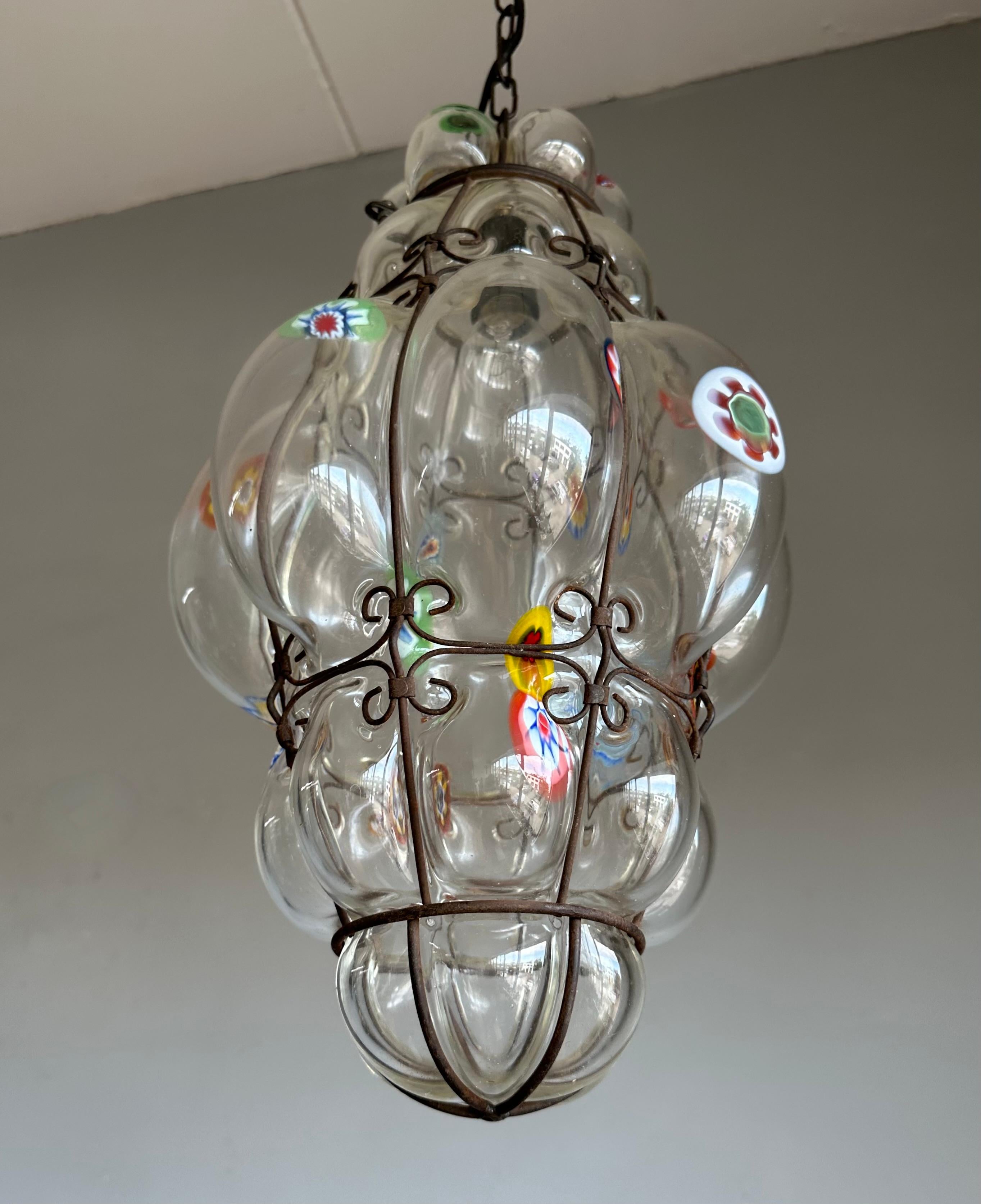 Seltene venezianische Murano-Pendelleuchte Millefiori aus mundgeblasenem Muranoglas in Rahmen Seguso, Millefiori im Angebot 7