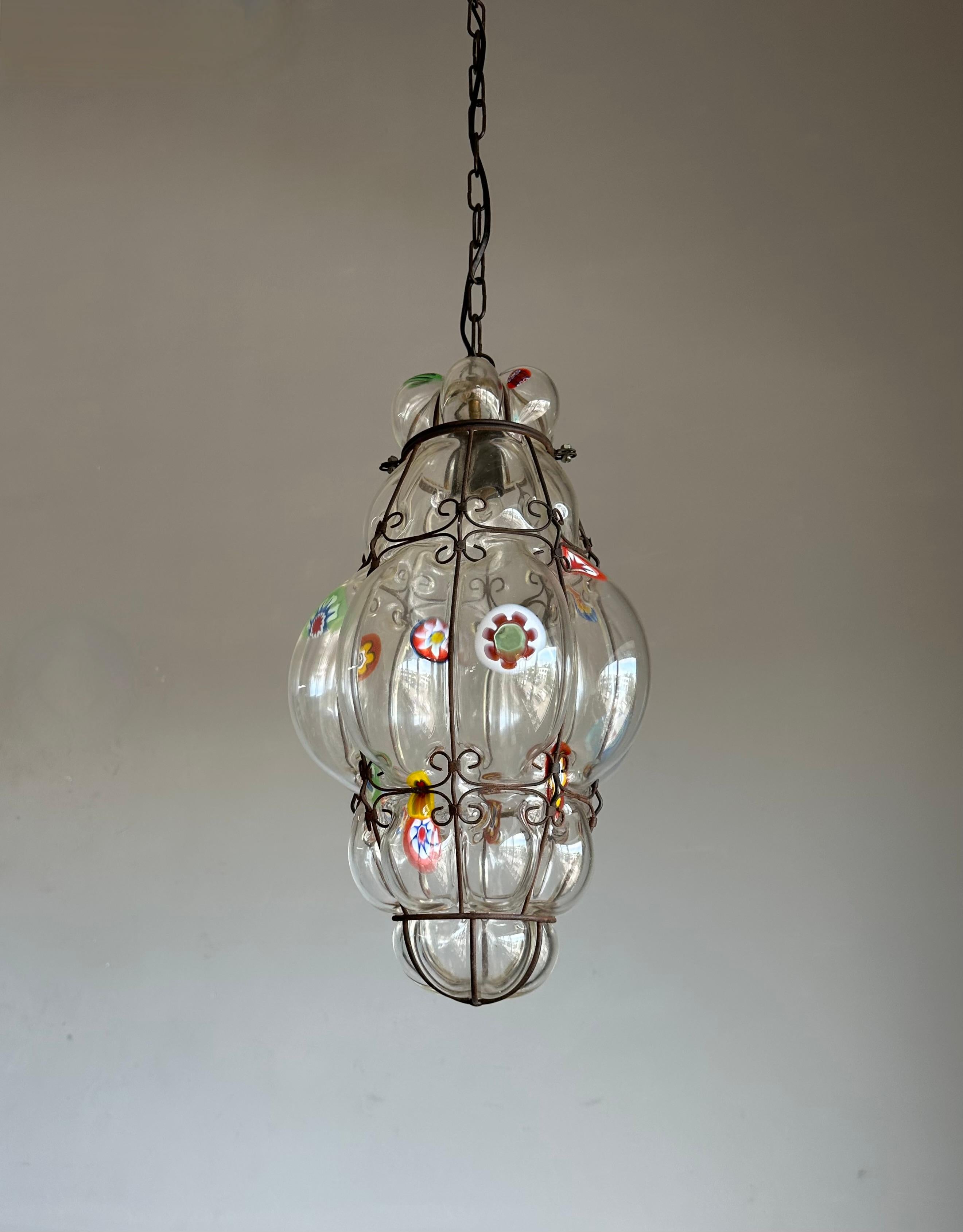 Seltene venezianische Murano-Pendelleuchte Millefiori aus mundgeblasenem Muranoglas in Rahmen Seguso, Millefiori im Angebot 8
