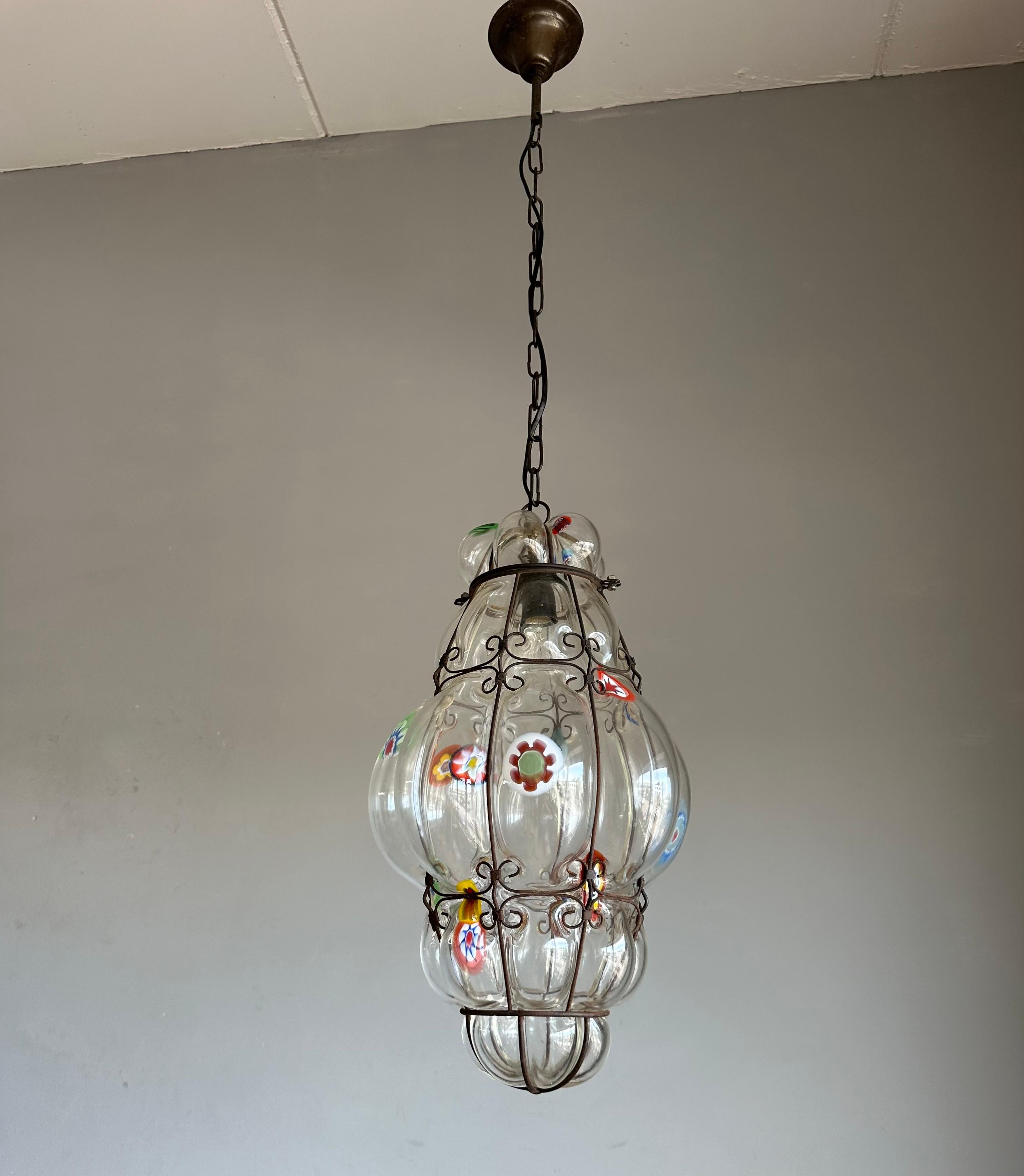 Seltene venezianische Murano-Pendelleuchte Millefiori aus mundgeblasenem Muranoglas in Rahmen Seguso, Millefiori im Angebot 9
