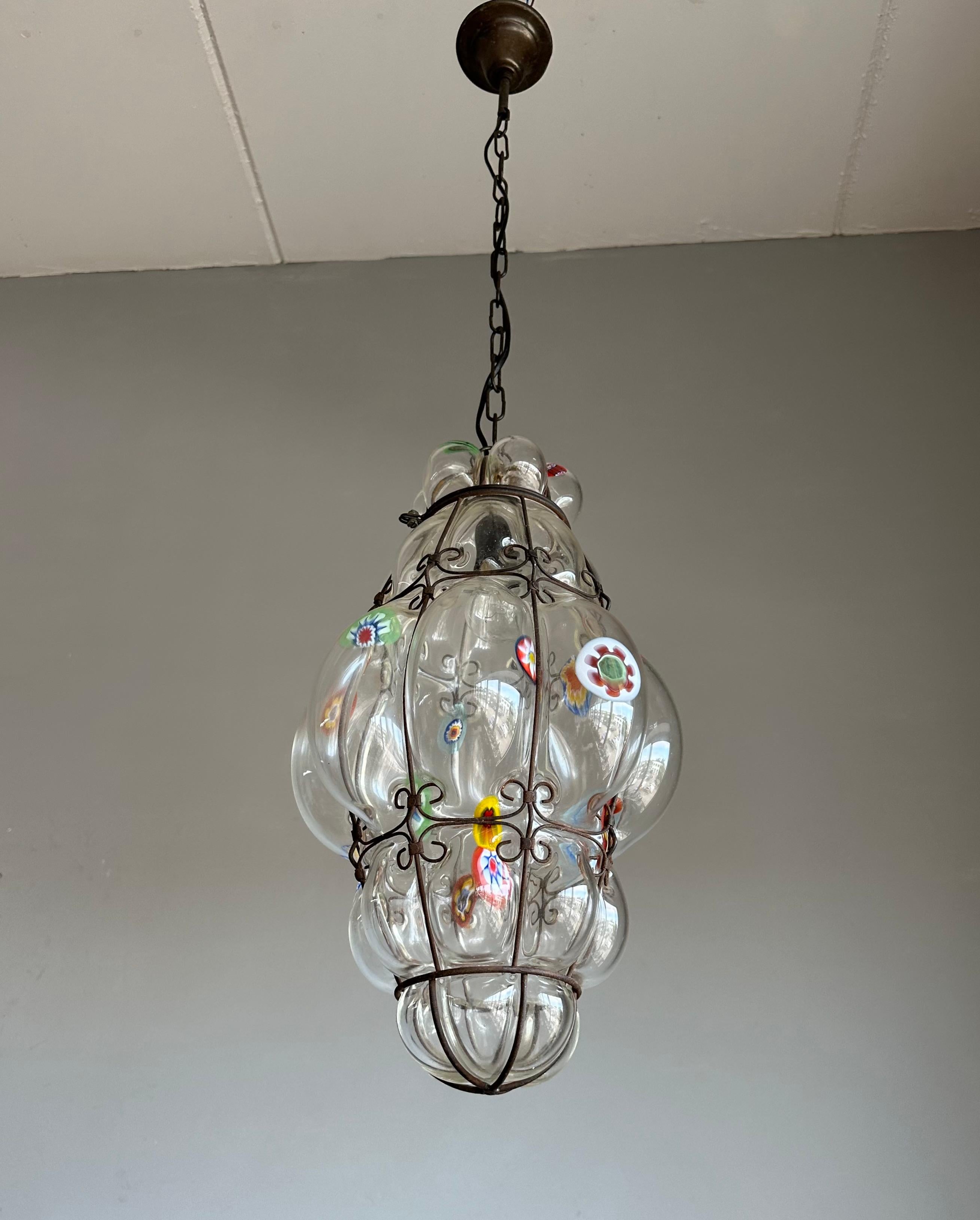 Seltene venezianische Murano-Pendelleuchte Millefiori aus mundgeblasenem Muranoglas in Rahmen Seguso, Millefiori im Angebot 10
