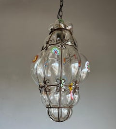 Rare Venetian Murano Pendant Light Millefiori Mouth Blown Glass in Frame Seguso