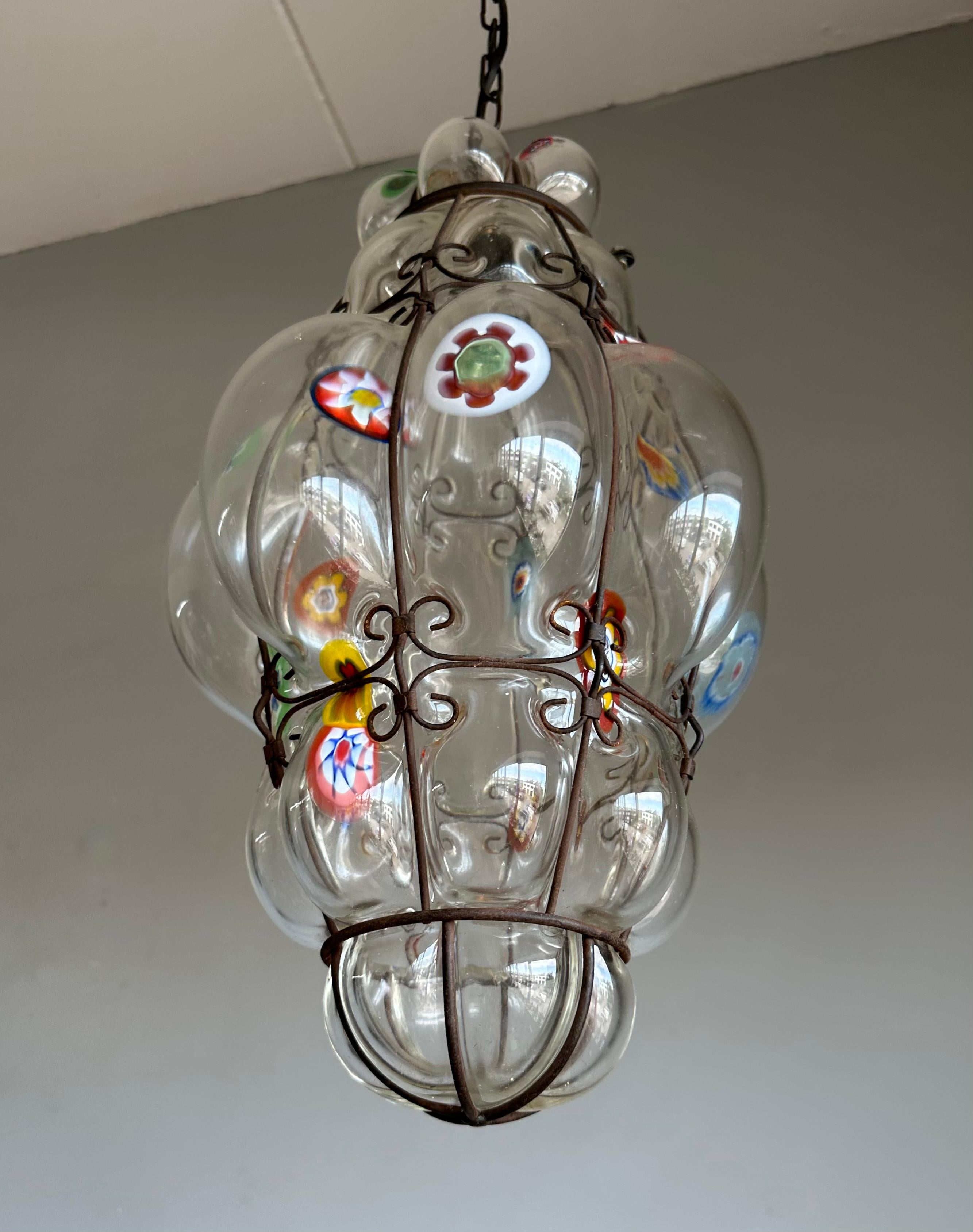 Seltene venezianische Murano-Pendelleuchte Millefiori aus mundgeblasenem Muranoglas in Rahmen Seguso, Millefiori (Moderne der Mitte des Jahrhunderts) im Angebot