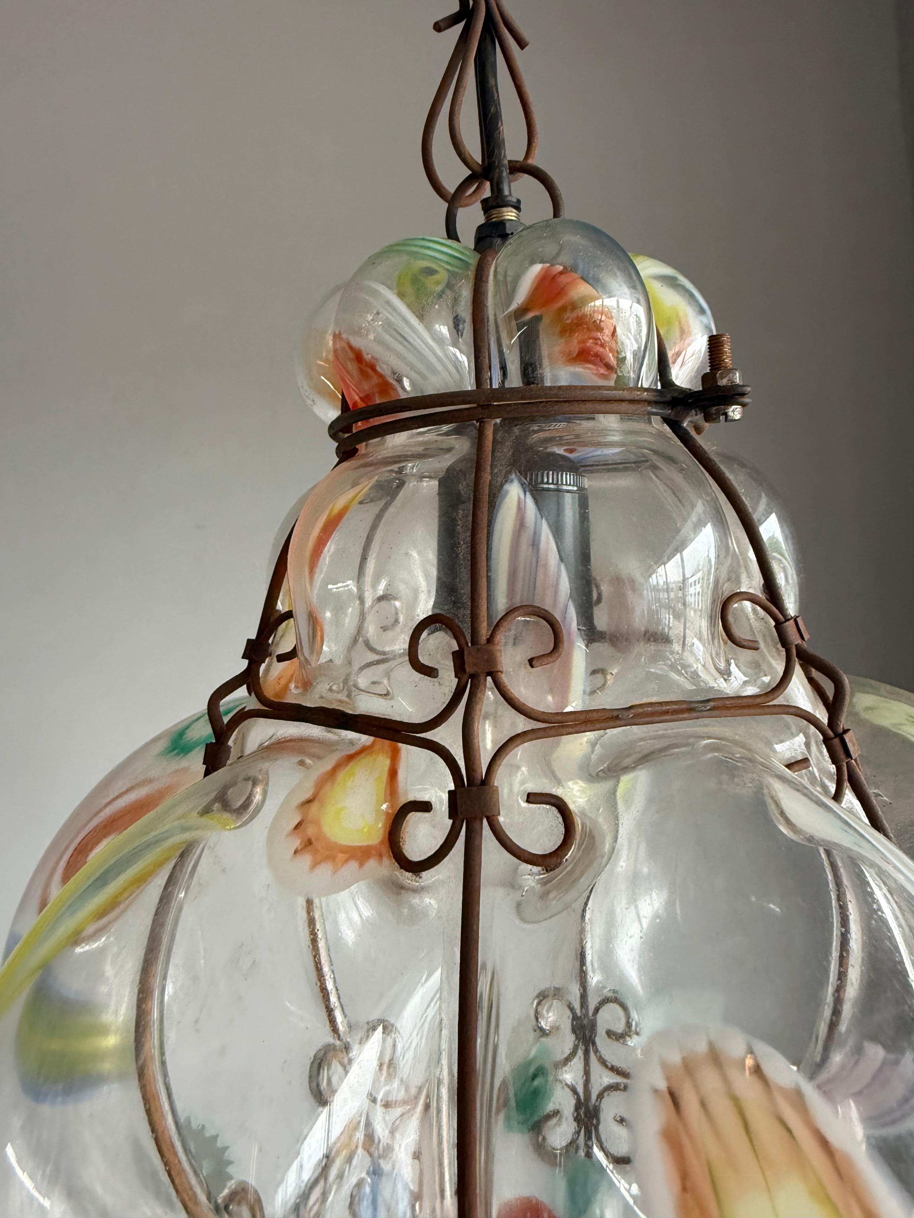Italiano Rara lampada a sospensione di Murano Millefiori in vetro soffiato a bocca con cornice Seguso in vendita