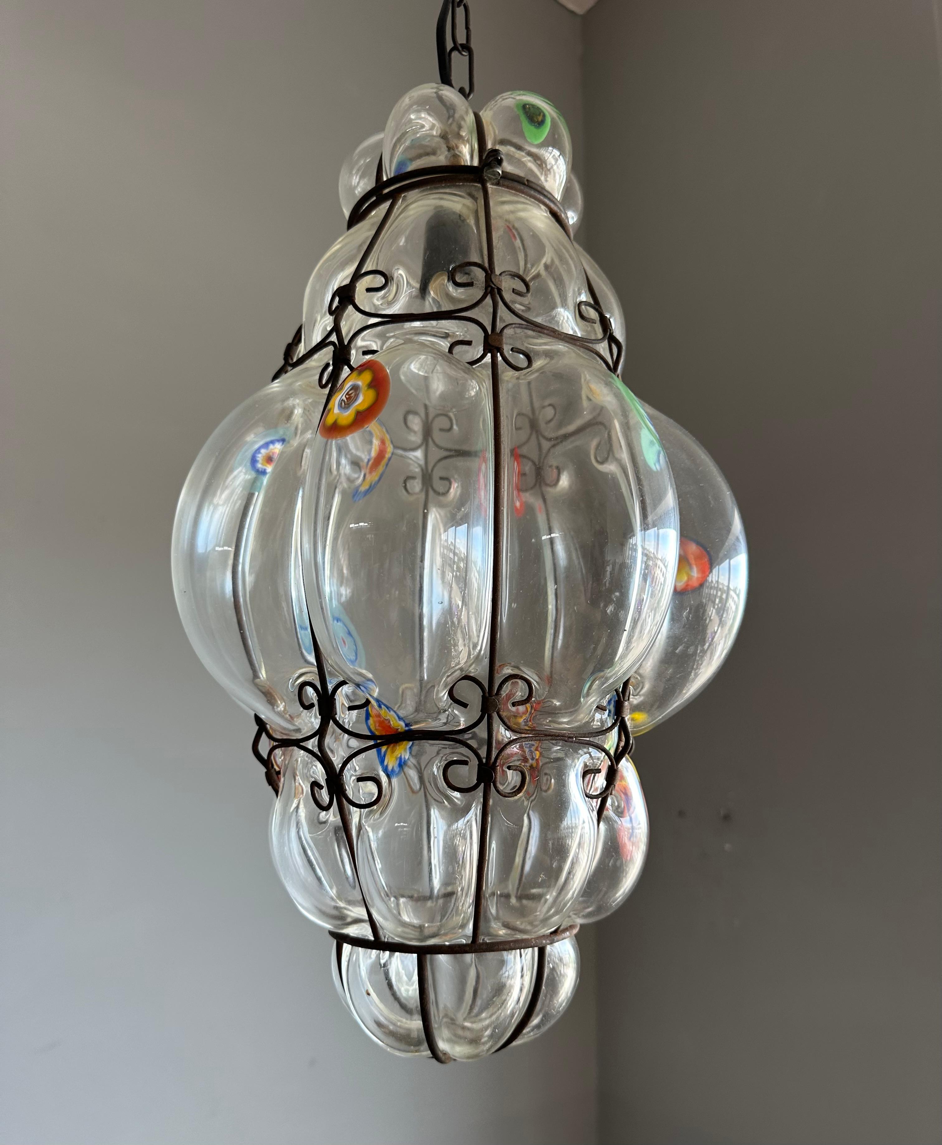 Seltene venezianische Murano-Pendelleuchte Millefiori aus mundgeblasenem Muranoglas in Rahmen Seguso, Millefiori (Geblasenes Glas) im Angebot