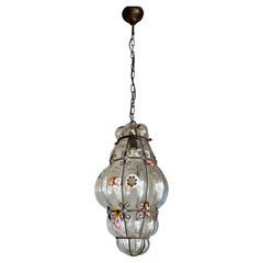 Seltene venezianische Murano-Pendelleuchte Millefiori aus mundgeblasenem Muranoglas in Rahmen Seguso, Millefiori