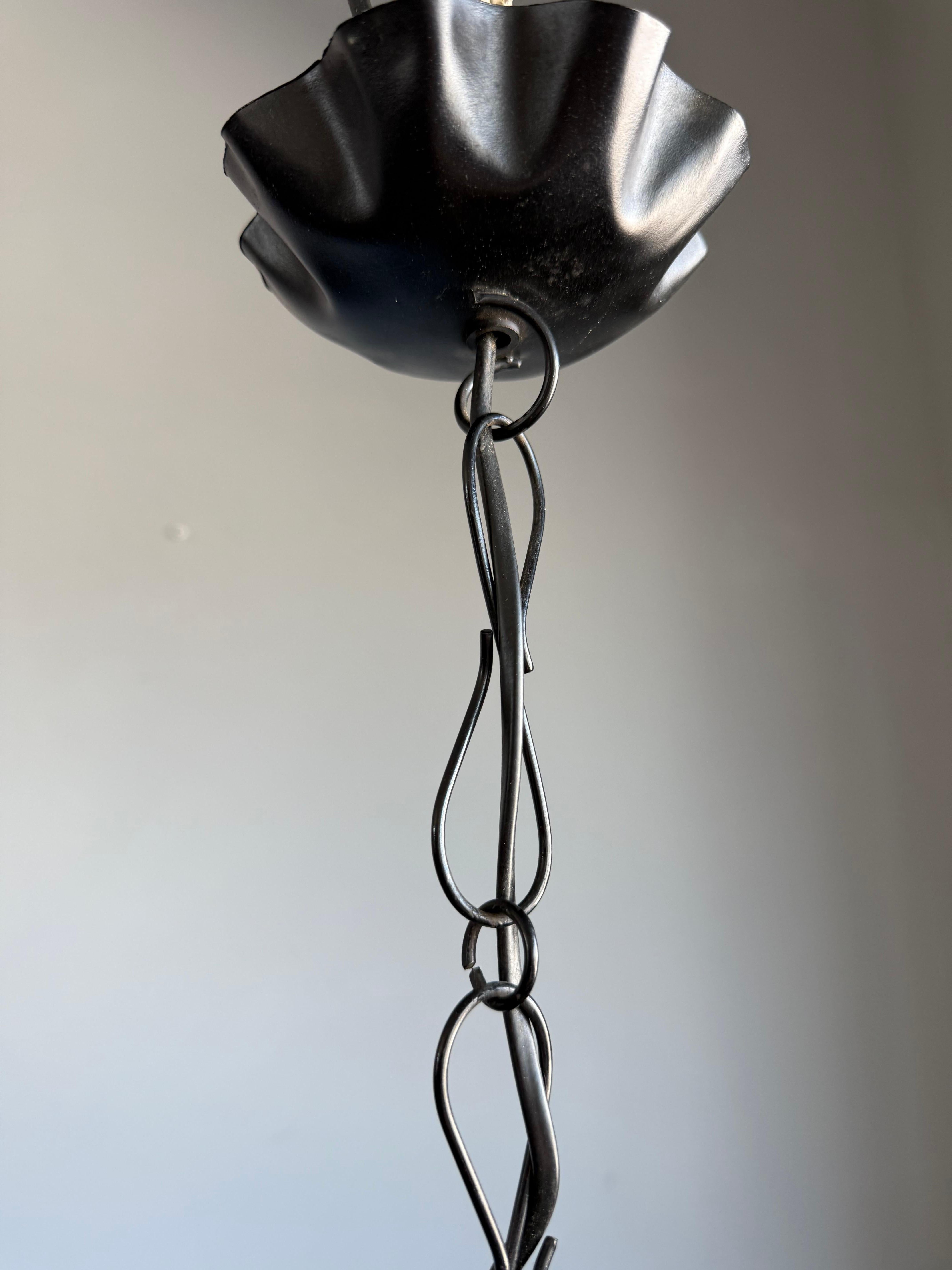 20th Century Rare Venetian Murano Pendant Light with Mouth Blown Amber Colored Glass in Frame For Sale