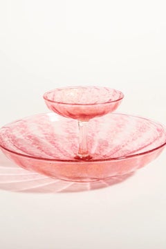 Rares plats de service à apéritif en verre moucheté rose/or de Murano vénitien, lot de deux