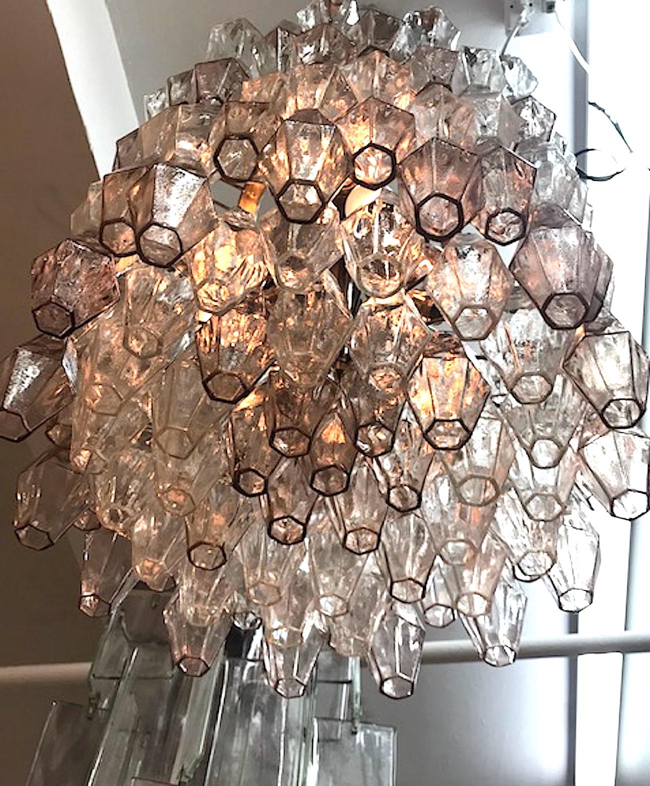 Rare Venini Amethyst Color and Clear Poliedri ‘Polyhedral’ Chandelier In Good Condition In New York, NY