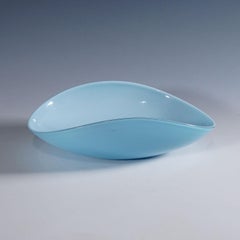 Rare Venini Art Glass Bowl in Light Blue and Lattimo Glass