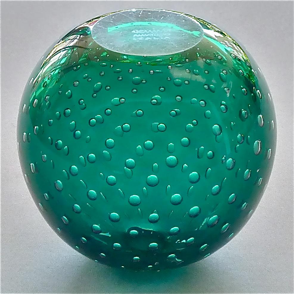 Mid-20th Century Rare Venini Carlo Scarpa 2 Glass Vases 1 Bowl A Bolle Tourmaline Green Gold 1936