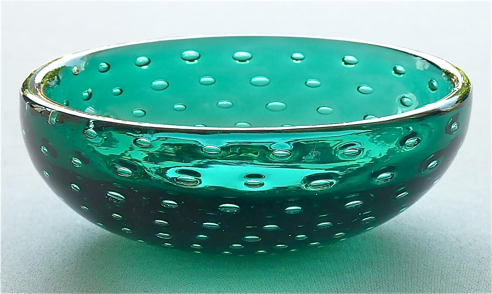 Murano Glass Rare Venini Carlo Scarpa 2 Glass Vases 1 Bowl A Bolle Tourmaline Green Gold 1936