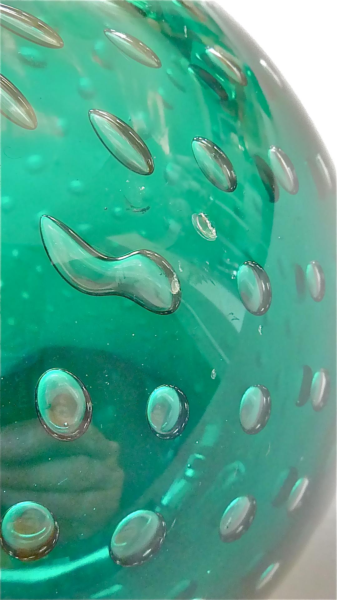 Hand-Crafted Rare Venini Carlo Scarpa 2 Glass Vases 1 Bowl A Bolle Tourmaline Green Gold 1936