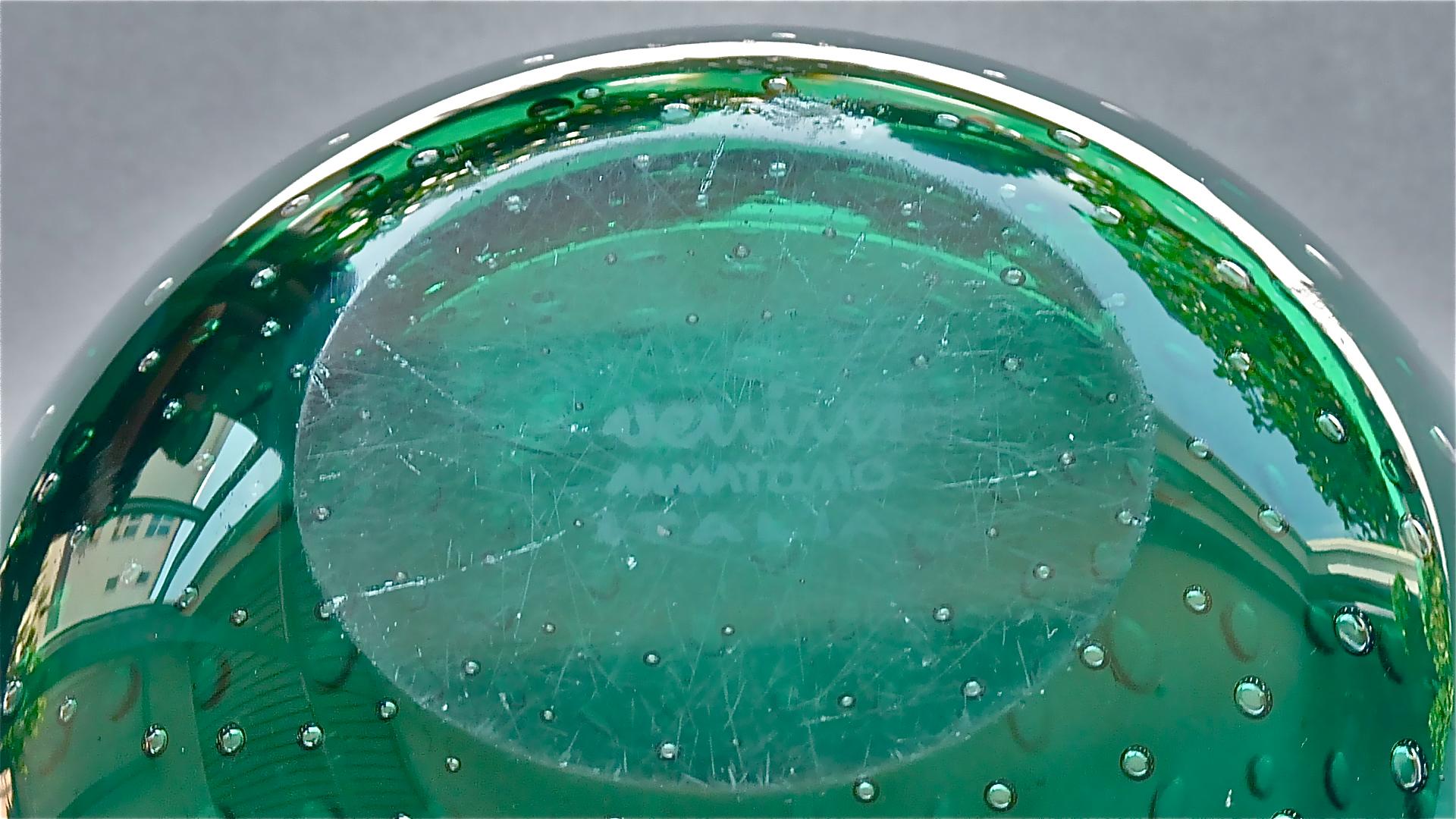 Rare Venini Carlo Scarpa 2 Glass Vases 1 Bowl A Bolle Tourmaline Green Gold 1936 In Good Condition In Nierstein am Rhein, DE