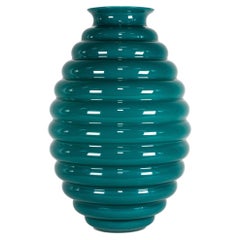 Rare VENINI vase Deco Paraiba Green Murano Glass, Signed 2014, Made in Italy Rare VENINI vase Deco Paraiba Green Murano Glass, Signed 2014, Made in Italy