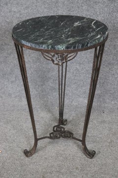 Rare Verdi Green Marble Fer Forge Oscar Bach Style Art Deco End Table